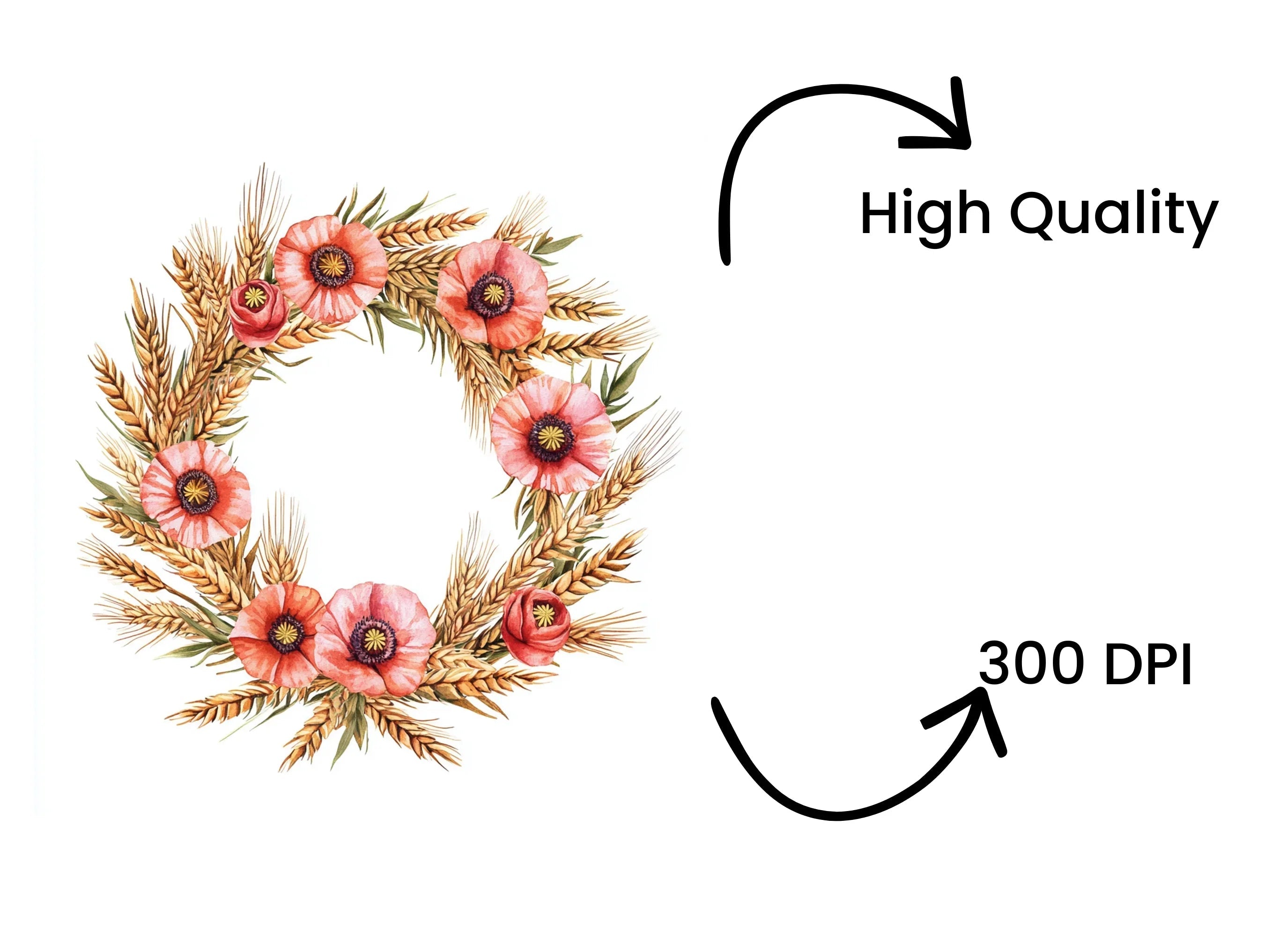 Poppy and Wheat Field Wreaths Clipart Bundle