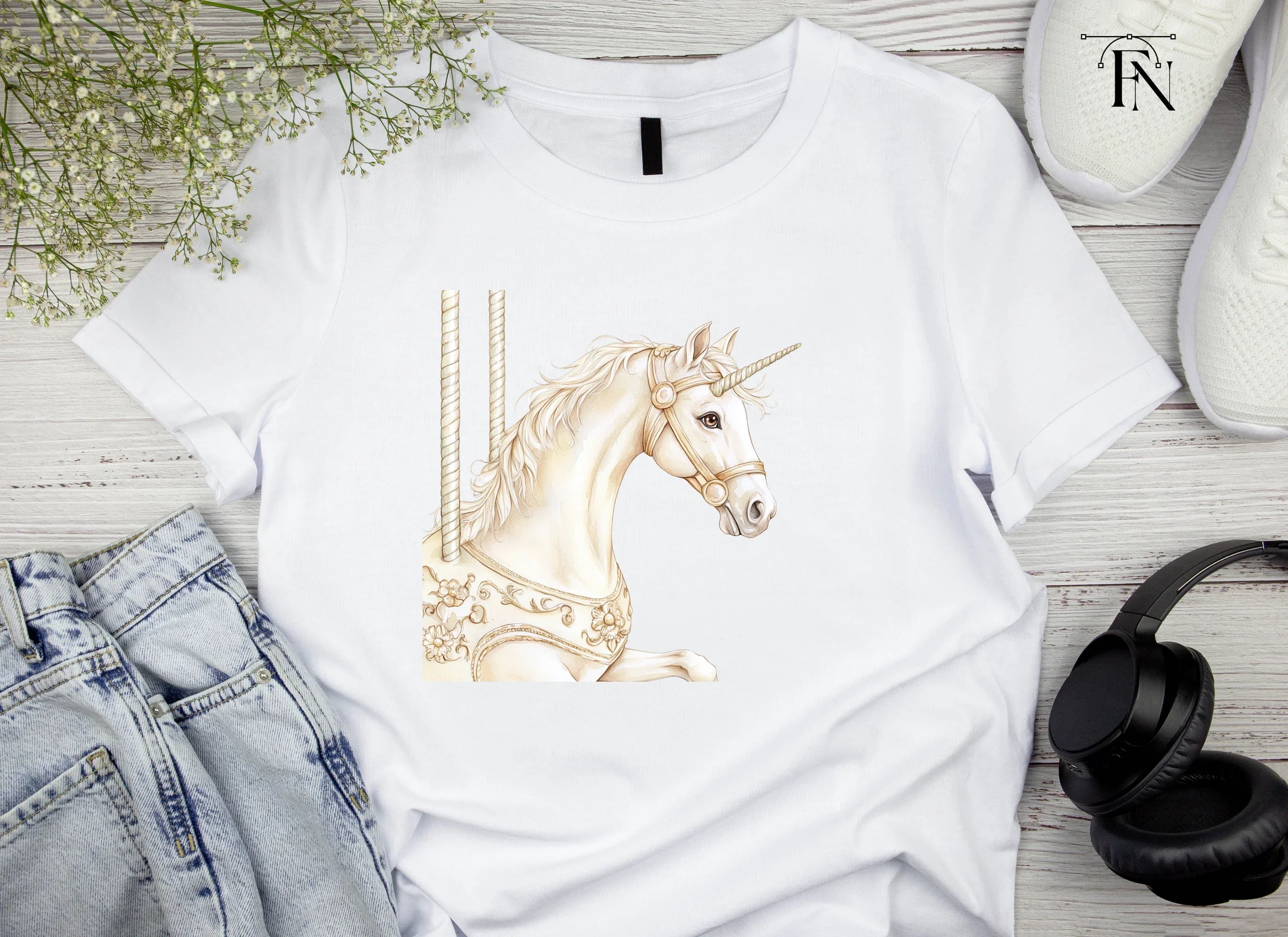 Elegant Carousel Unicorn Clipart Bundle