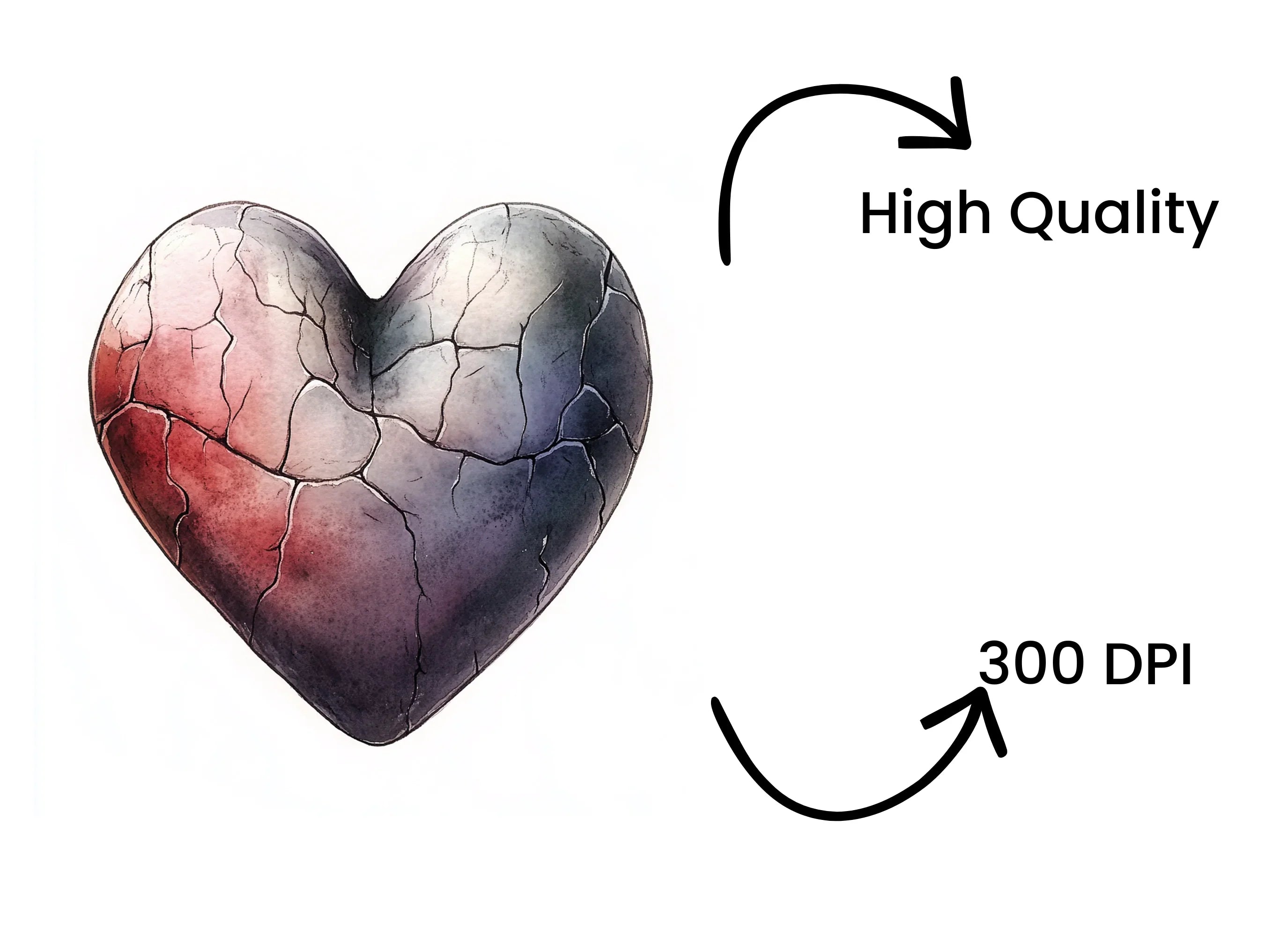Cracked Stone Heart Clipart Bundle