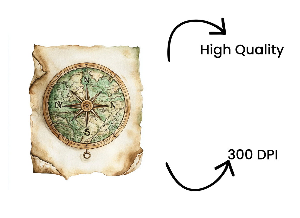 Vintage Compass Map Clipart Bundle