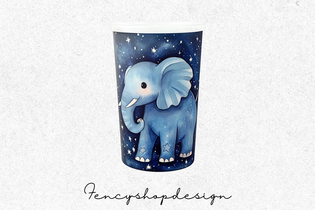 Blue Starry Elephant Jar Clipart Bundle