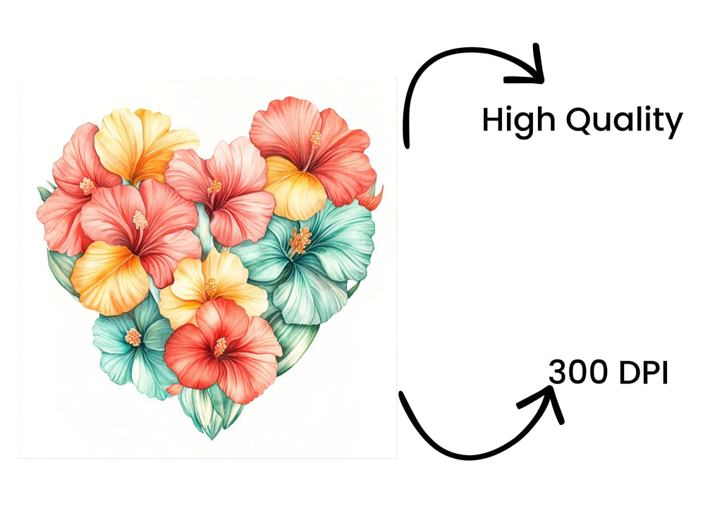 Hibiscus Heart Clipart Bundle