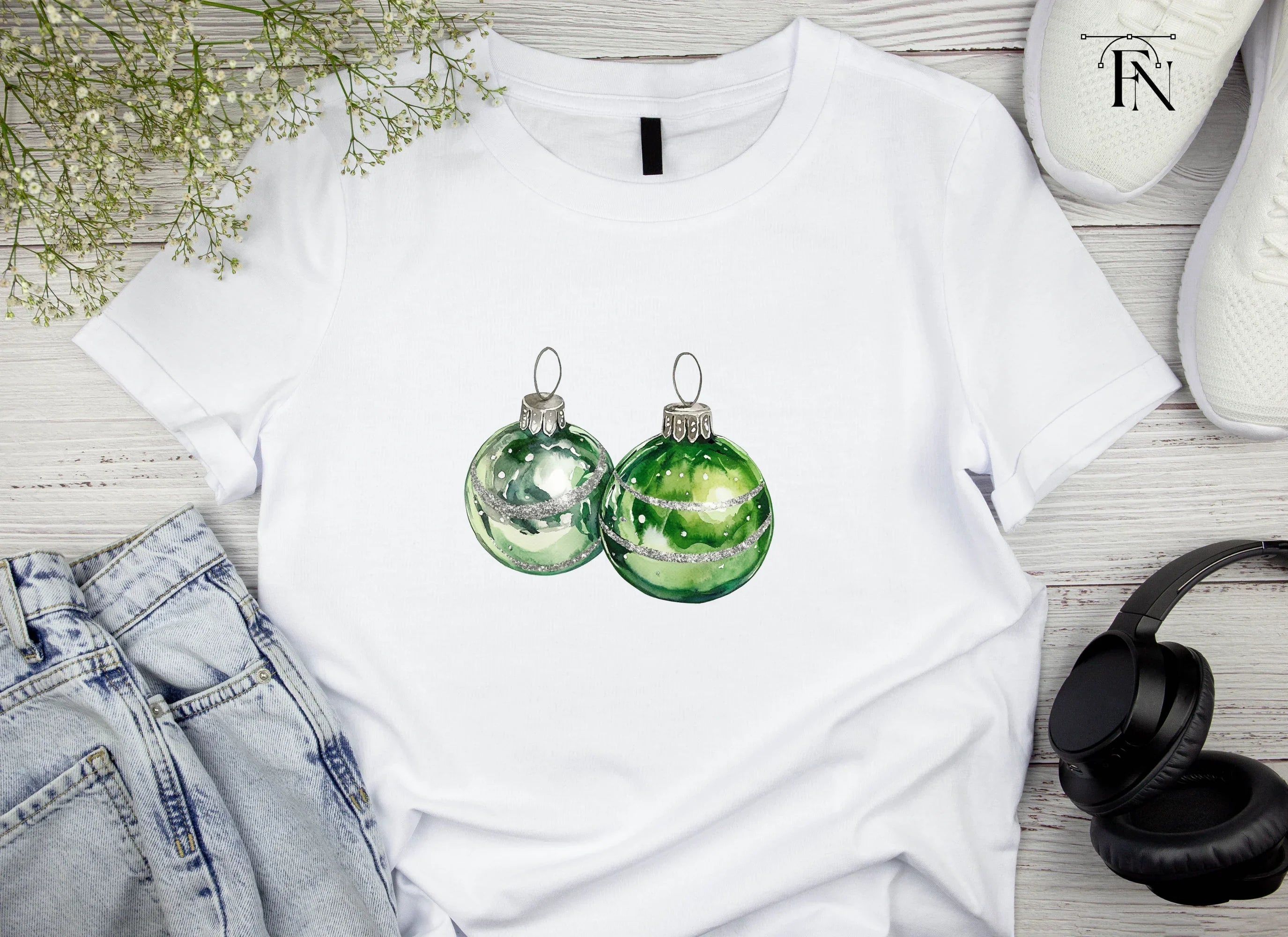 Green Christmas Ornaments Clipart Bundle