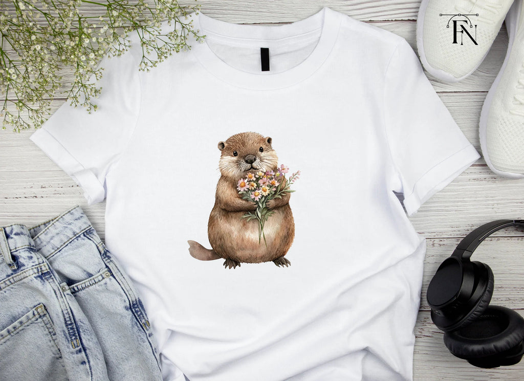 Cute Otters with Flowers Clipart Bundle