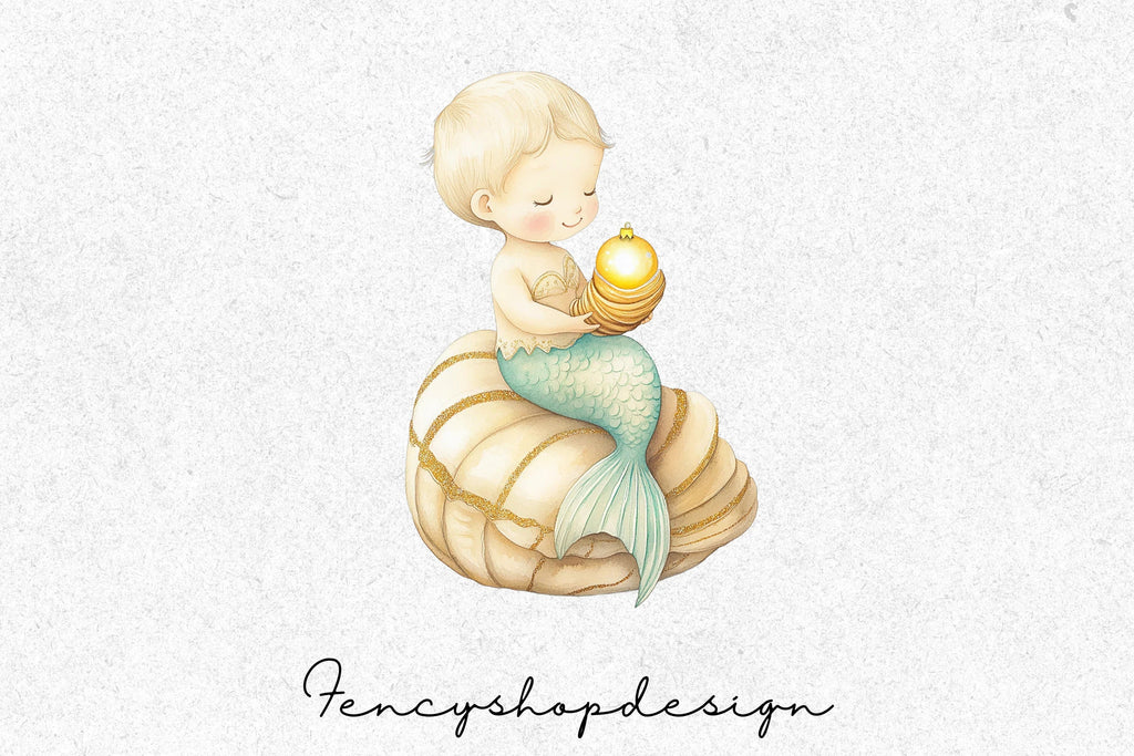 Cute Christmas Mermaids Clipart Bundle