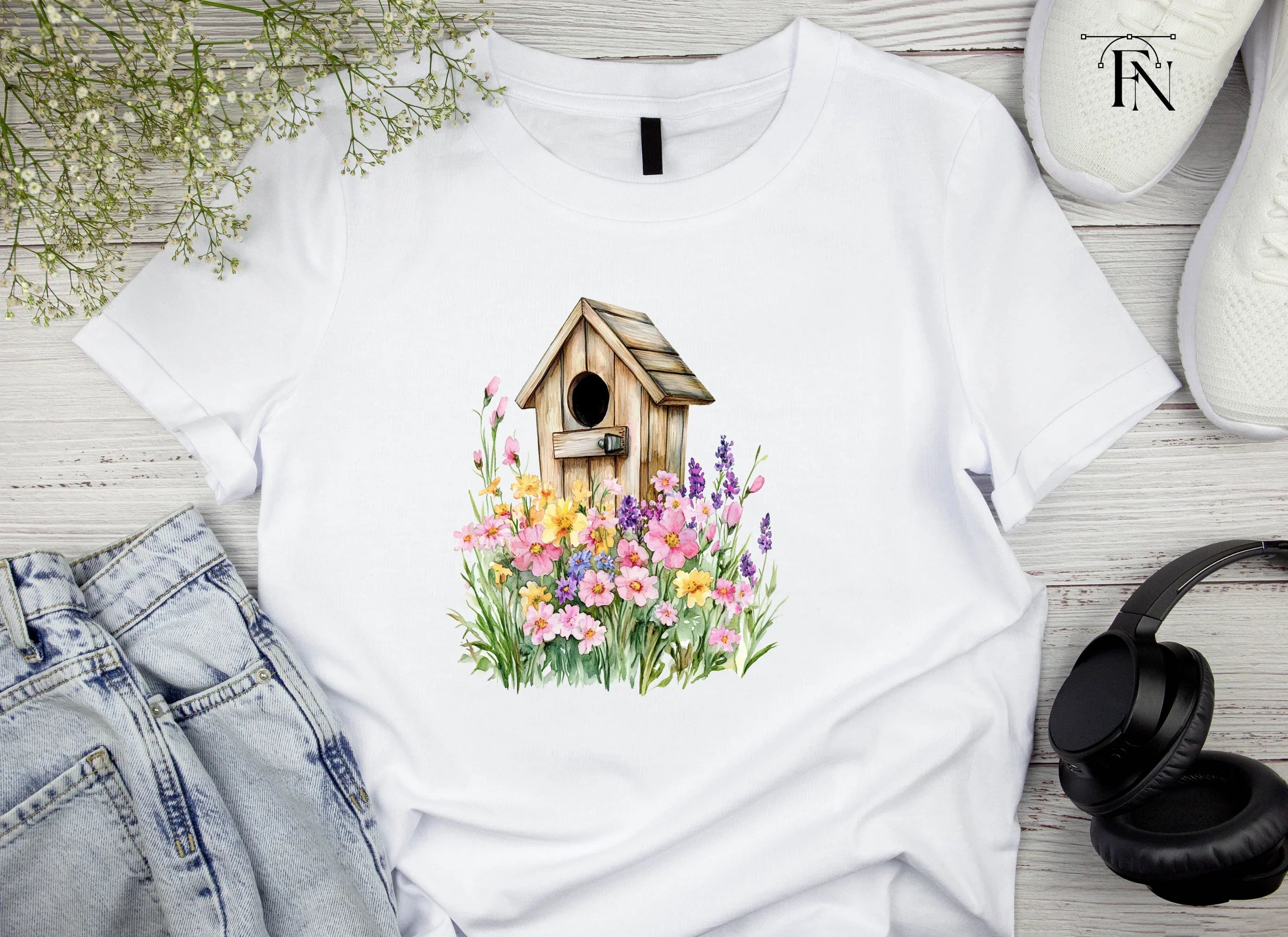 Birdhouse and Flowers Clipart Bundle