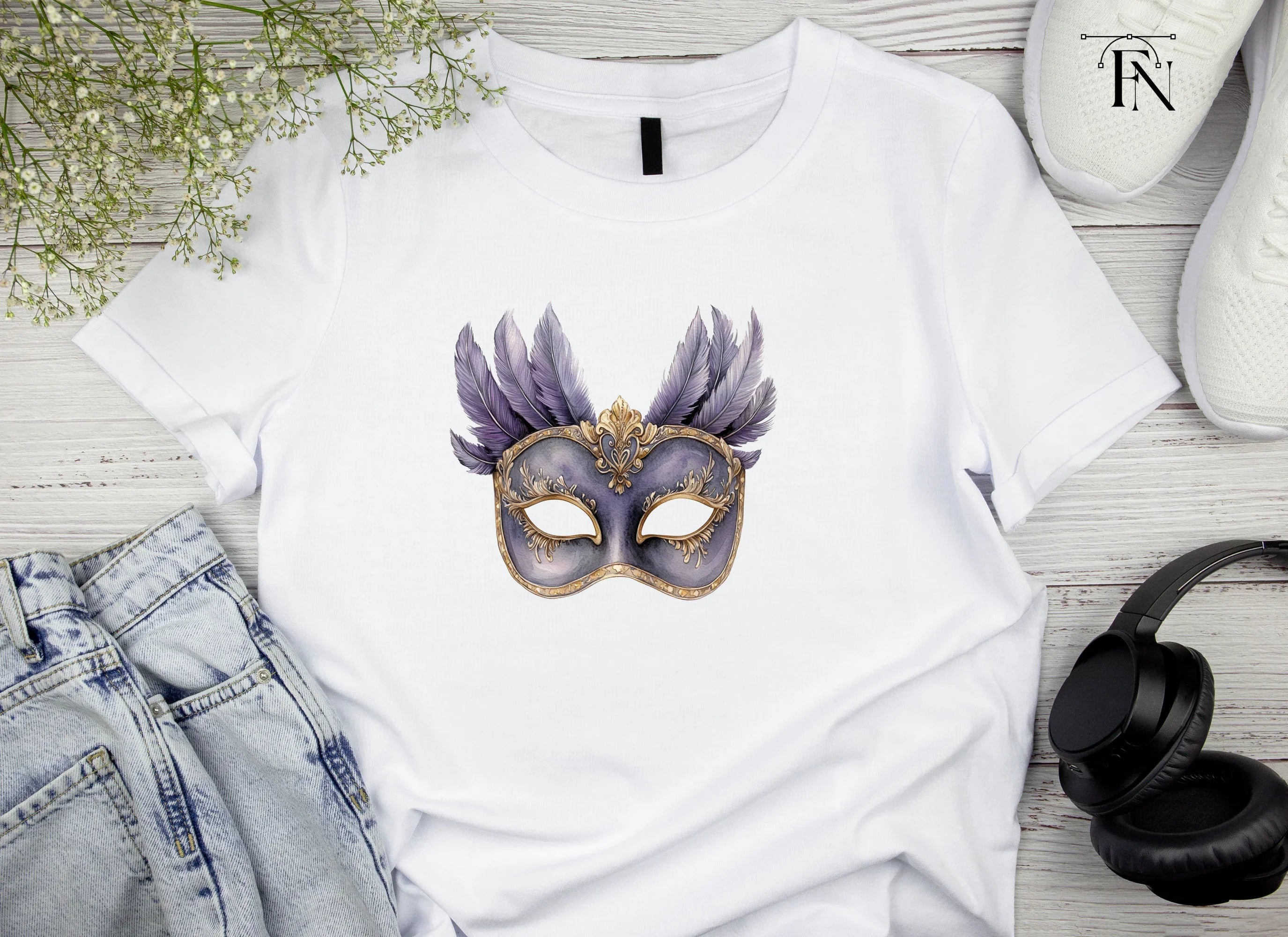 Elegant Purple Feathered Masquerade Mask Clipart Bundle
