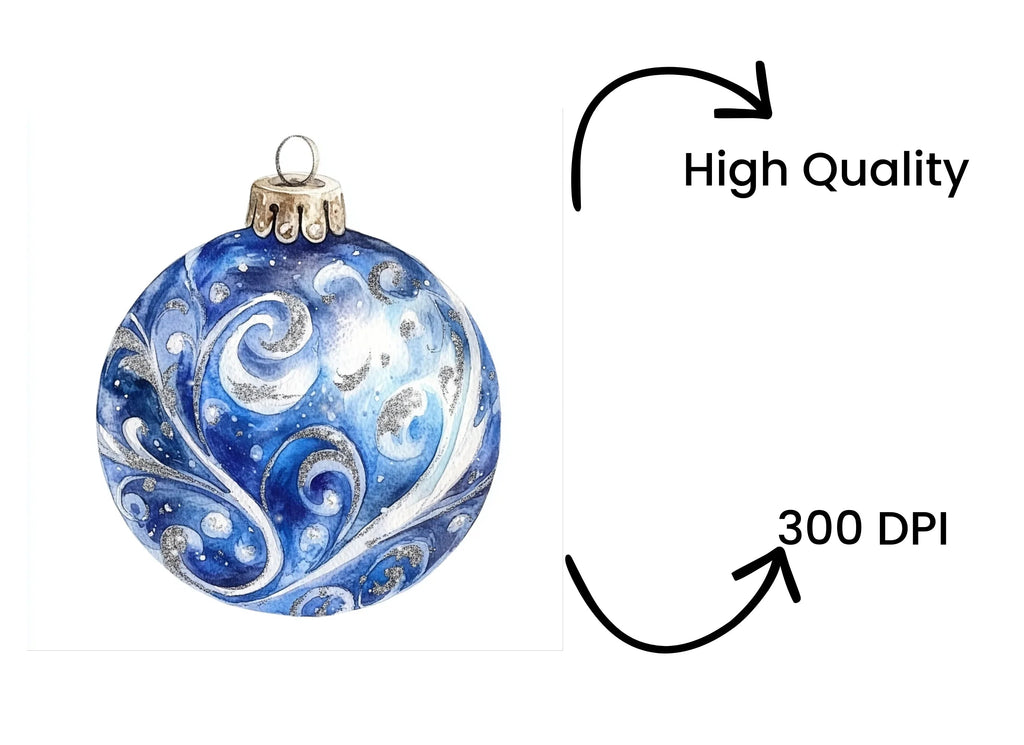 Blue Christmas Ornaments Clipart Bundle
