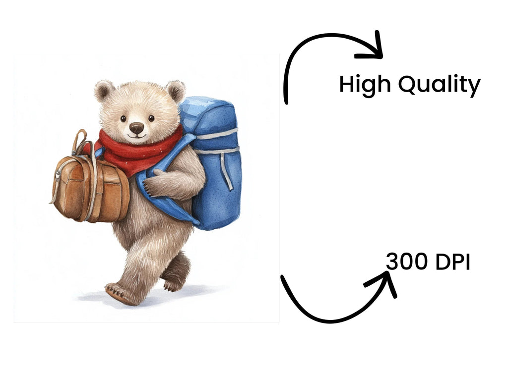 Cute Bear Backpacking Clipart Bundle