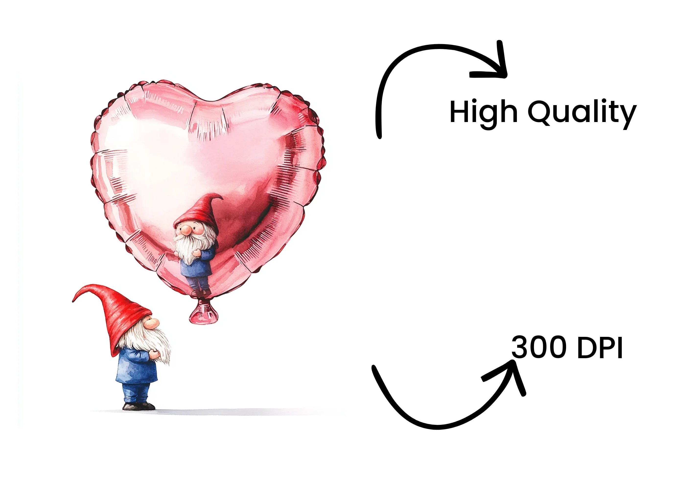 Valentine Gnomes with Heart Balloons Clipart Bundle