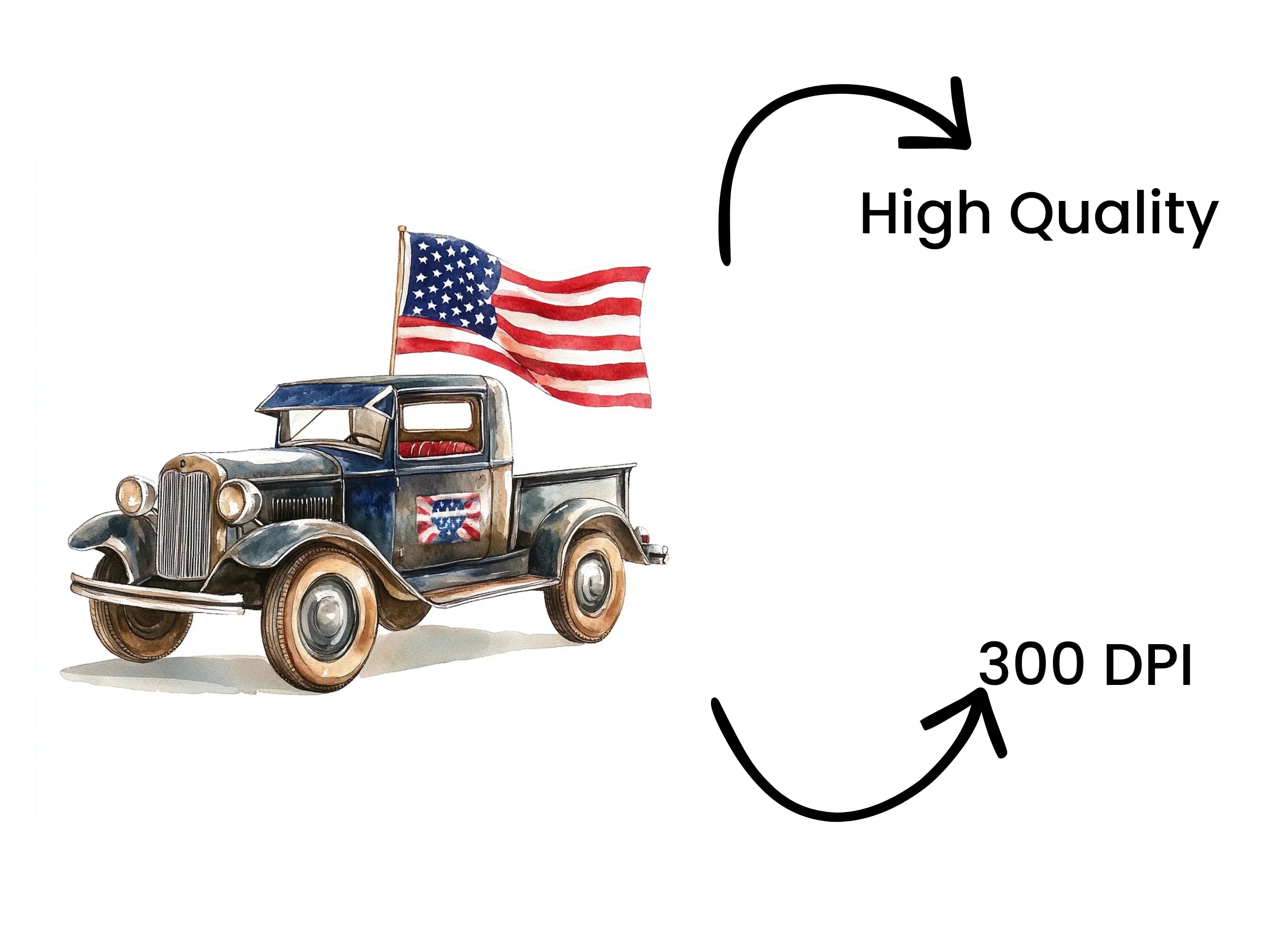 Classic Cars with American Flags Clipart Bundle