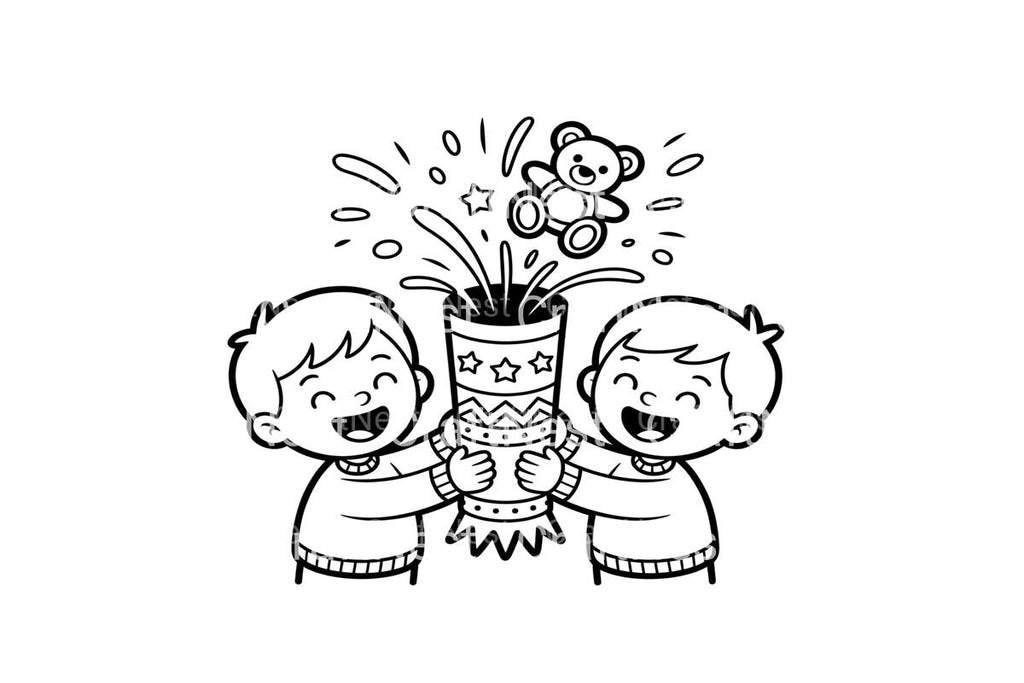 Kids Playing with Christmas Crackers Coloring Books