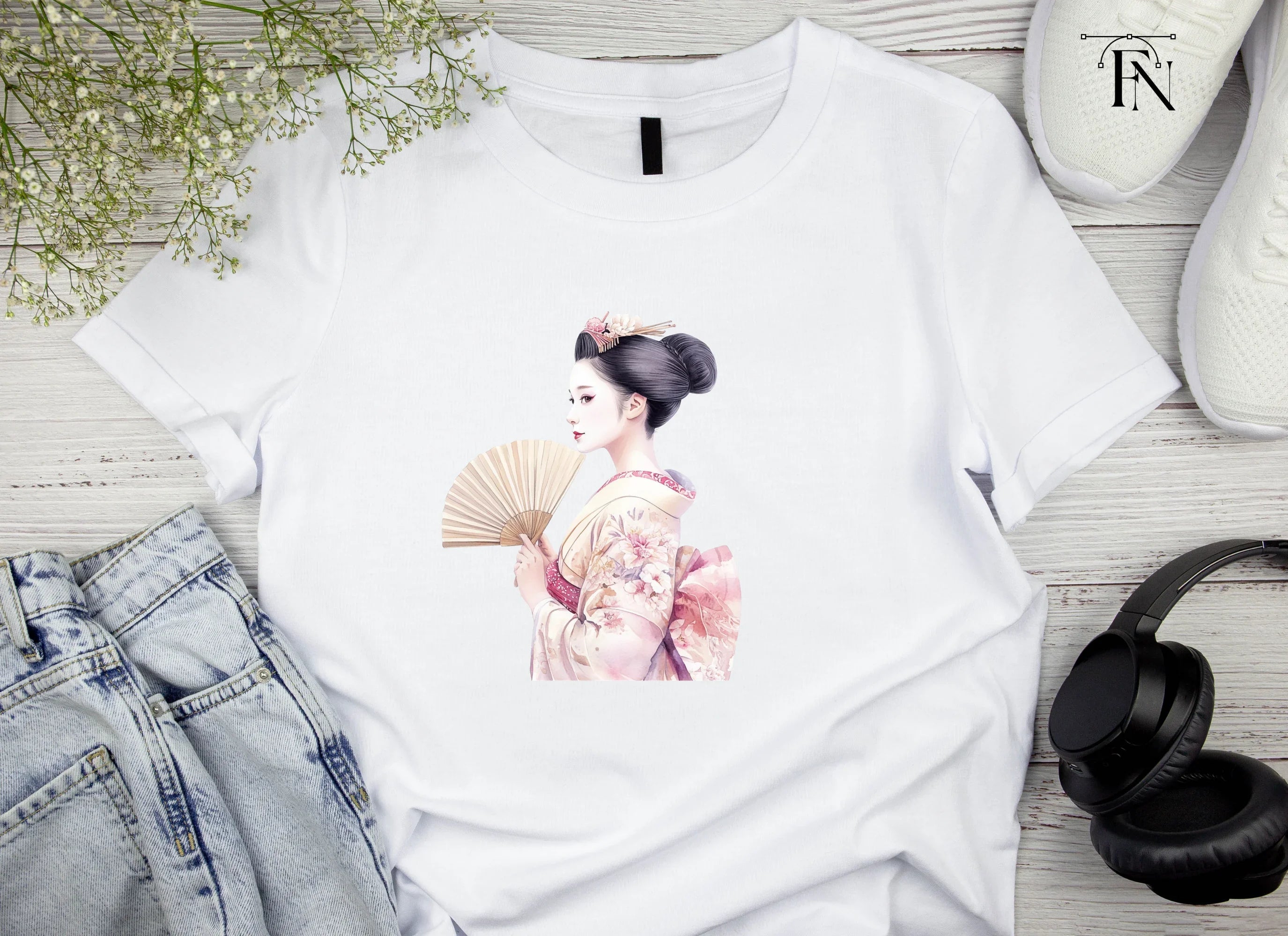 Elegant Geisha With Fan Clipart Bundle