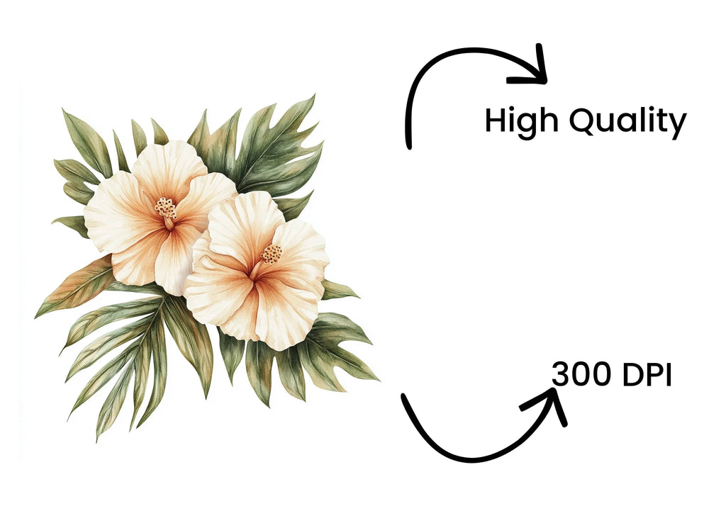 Hibiscus and Tropical Leaves Clipart Bundle