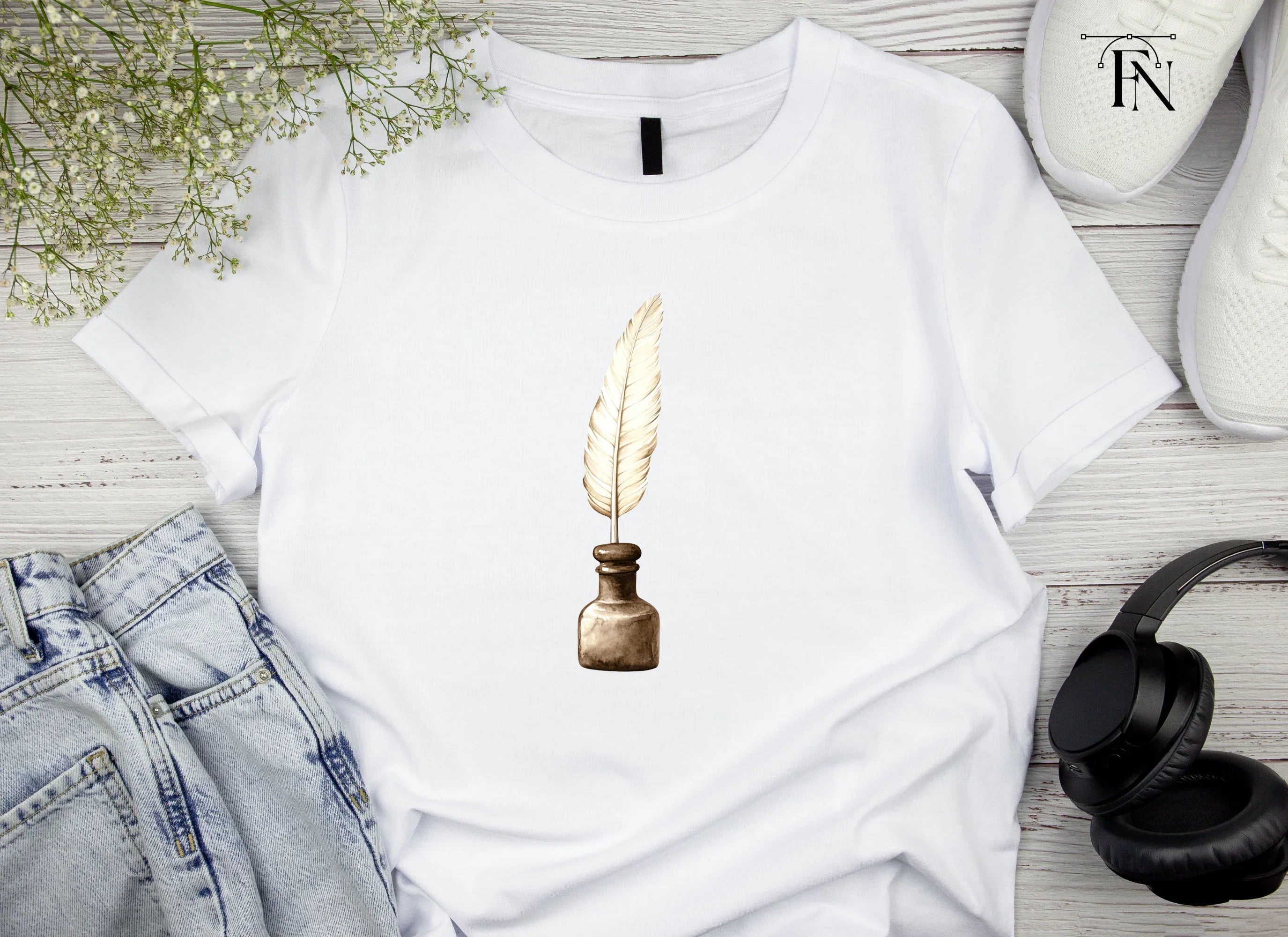 Elegant White Feather Quill Inkwell Clipart Bundle