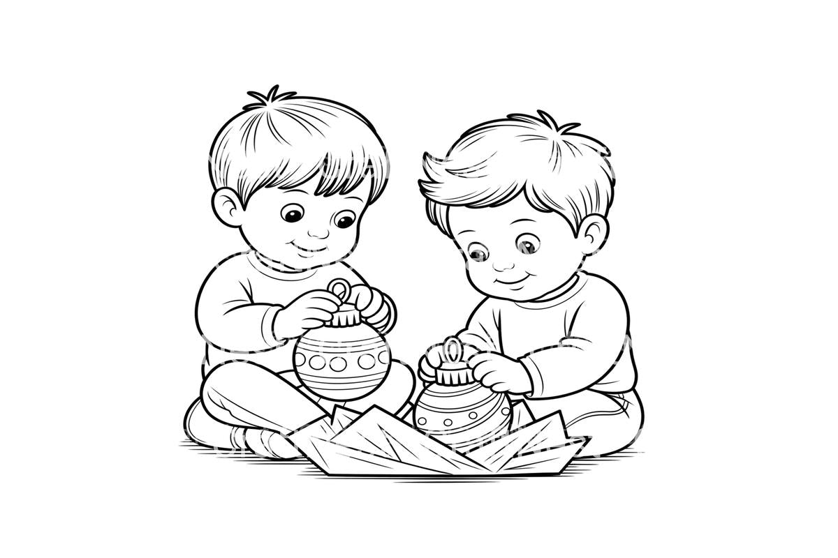Toddlers Decorating Christmas Ornaments Coloring Books