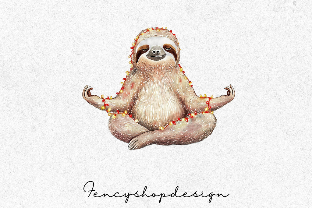 Meditating Christmas Sloths Clipart Bundle