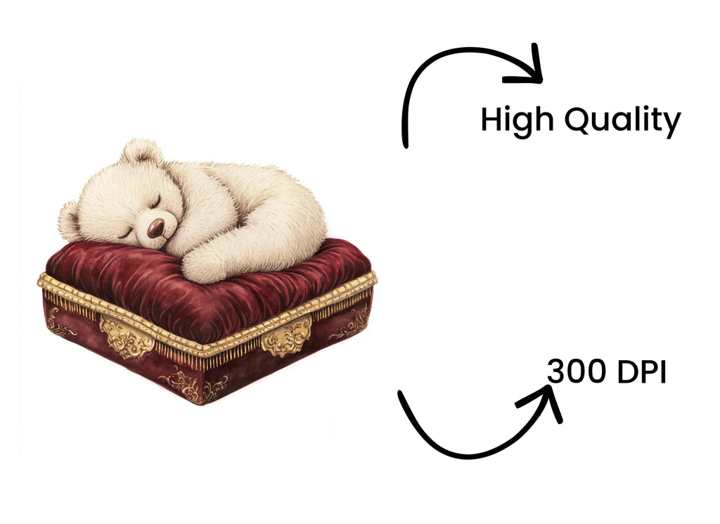 Sleeping Teddy Bear on Velvet Box Clipart Bundle