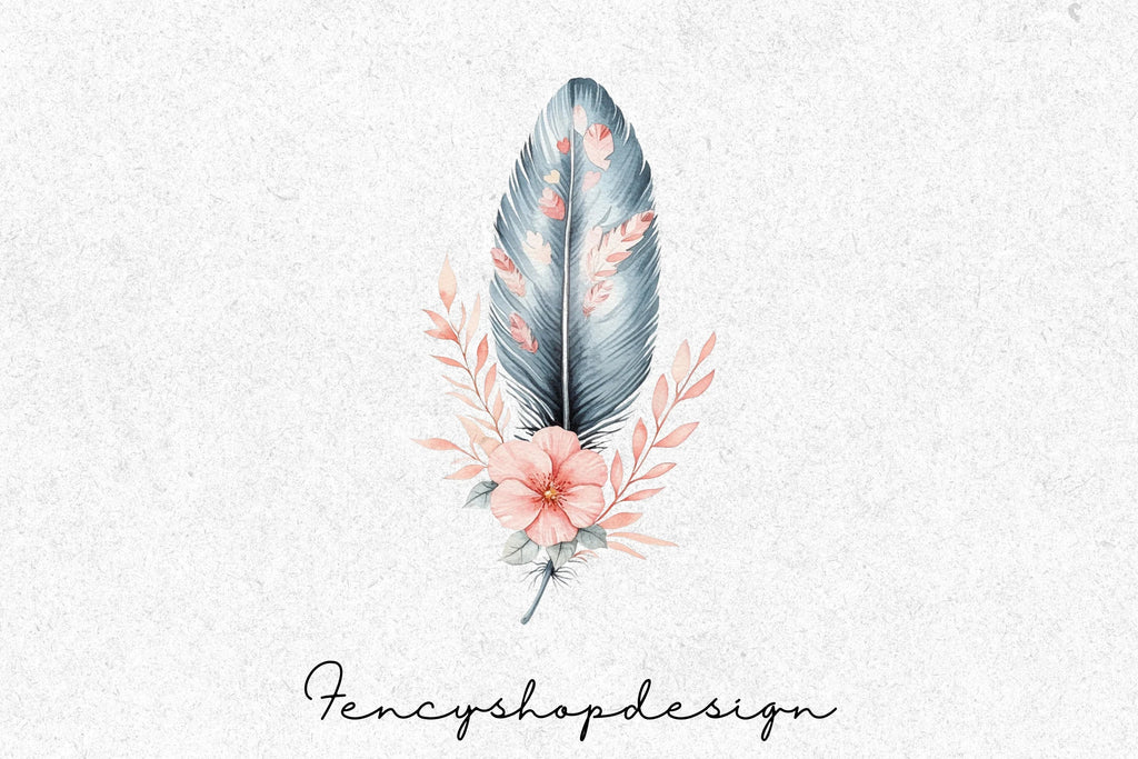Feather and Flowers Clipart Bundle