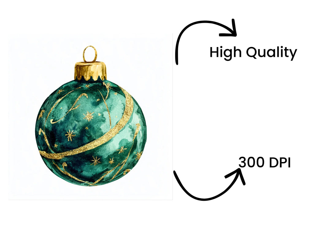 Elegant Green Gold Christmas Baubles Clipart Bundle