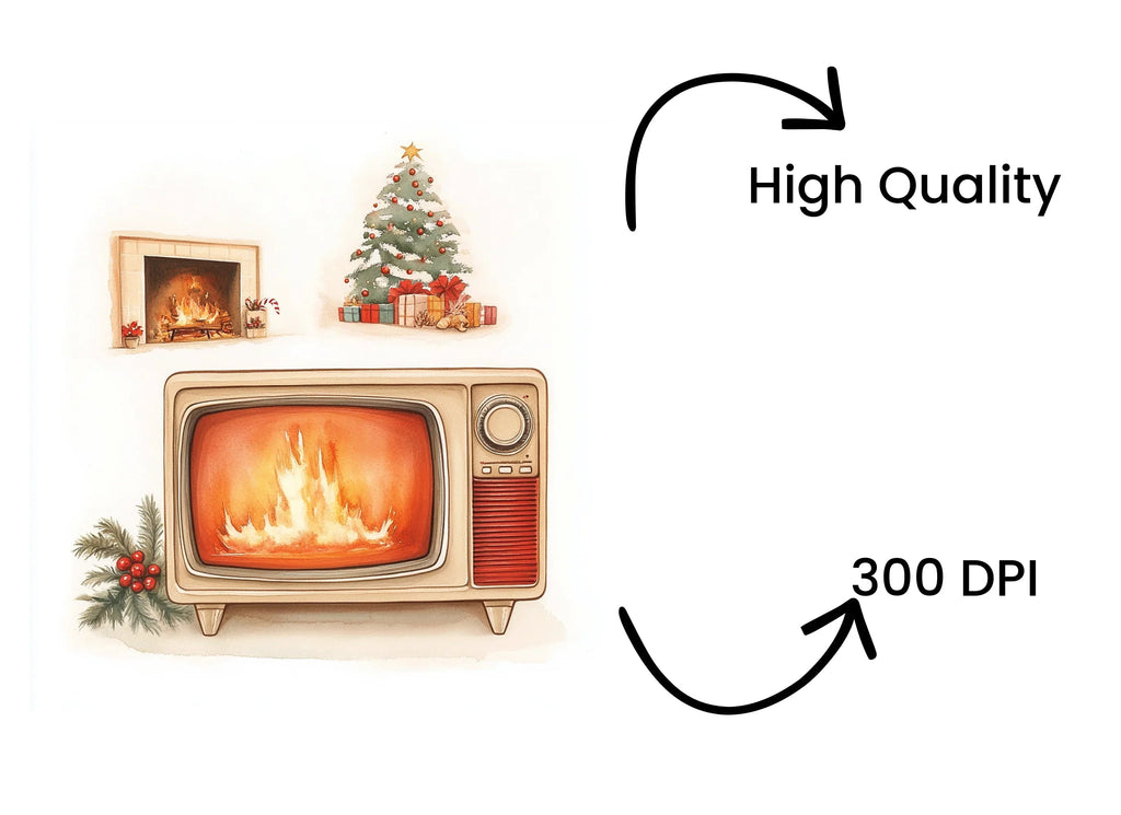 Cozy Fireplace Vintage TV Clipart Bundle