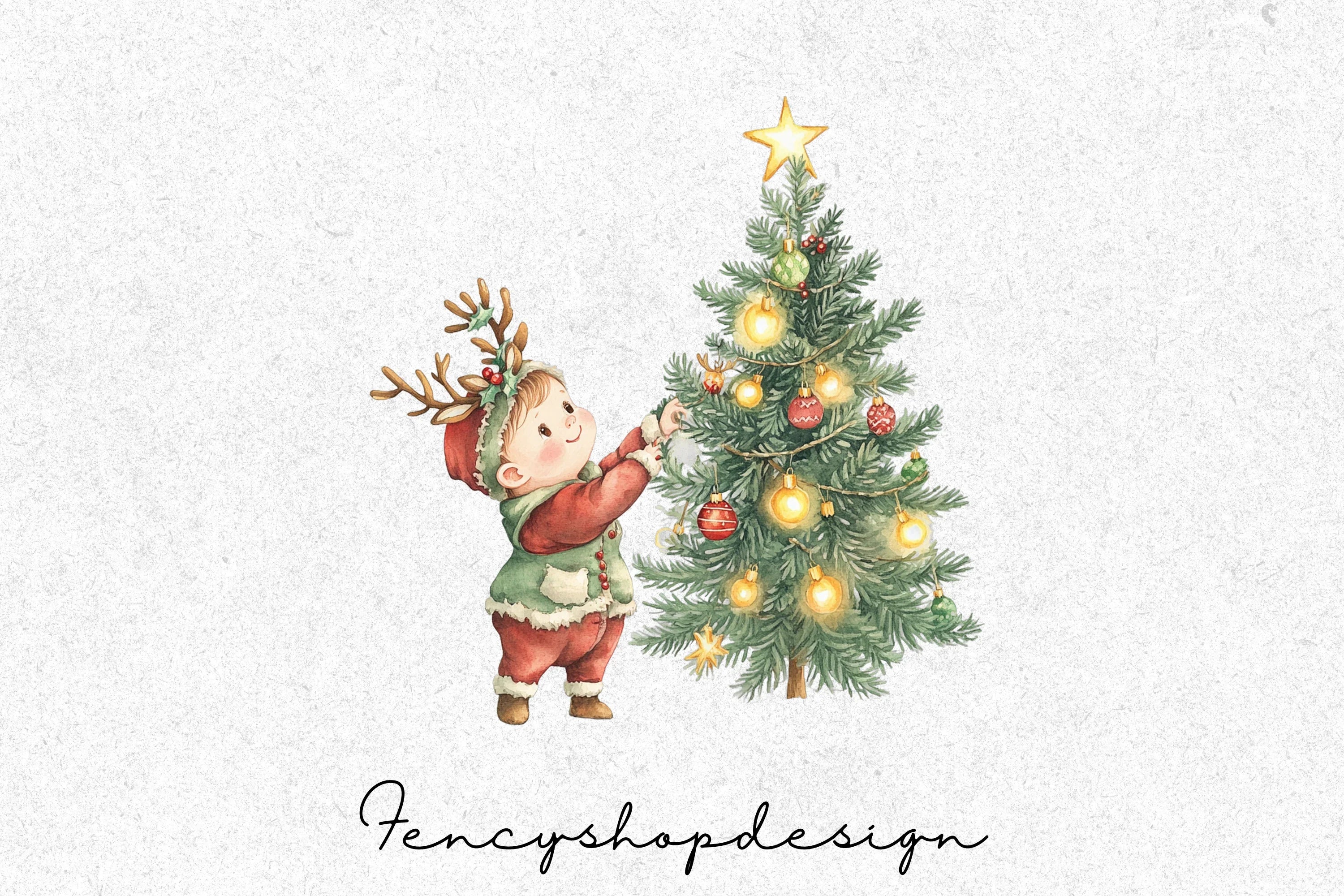 Cute Baby Reindeer Christmas Clipart Bundle