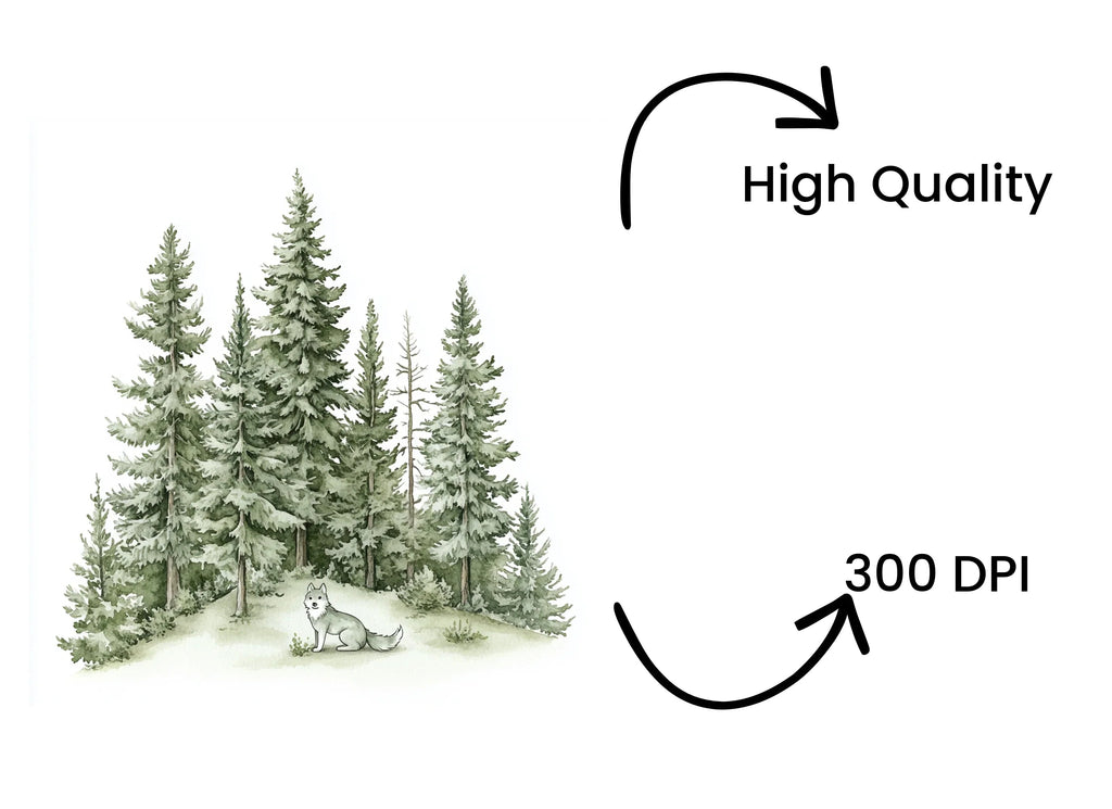 Forest Wolves and Pine Trees Clipart Bundle