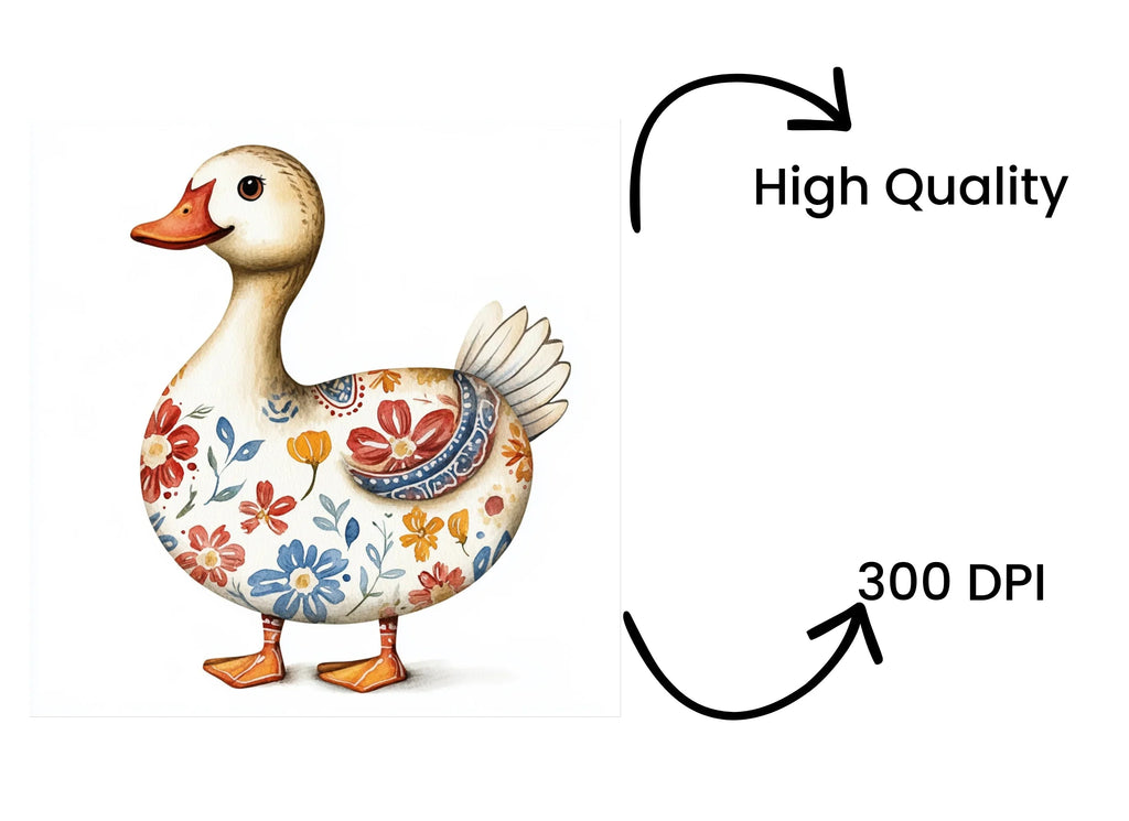 Floral Folk Ducks Clipart Bundle
