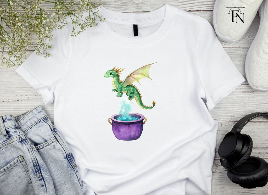 Green Dragon Flying Over Cauldron Clipart Bundle
