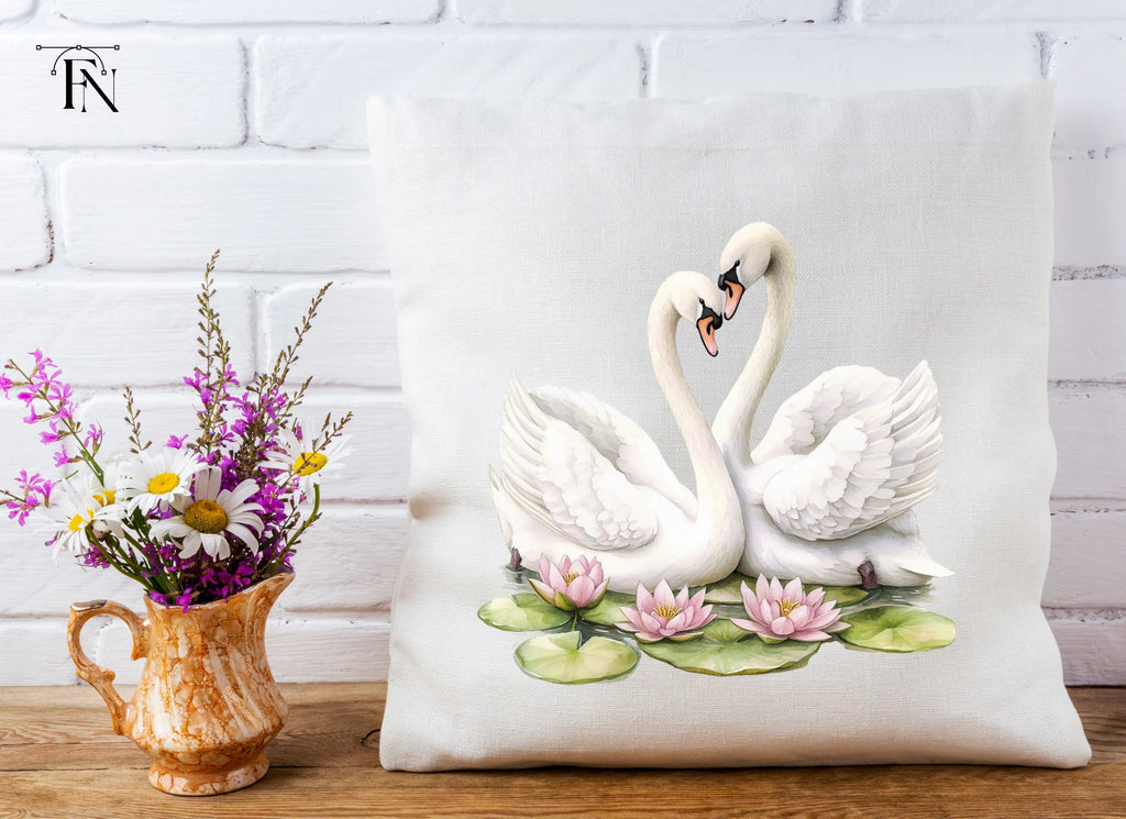 Romantic Swans with Water Lilies Clipart Bundle