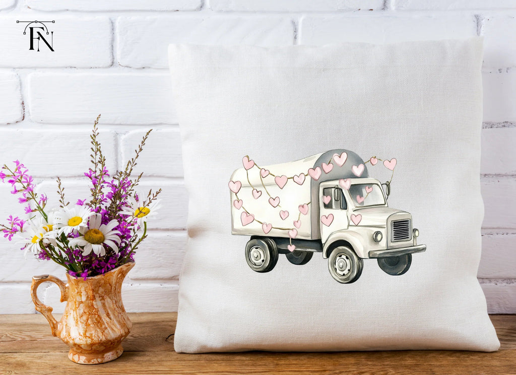 White Valentine Trucks with Heart Garlands Clipart Bundle