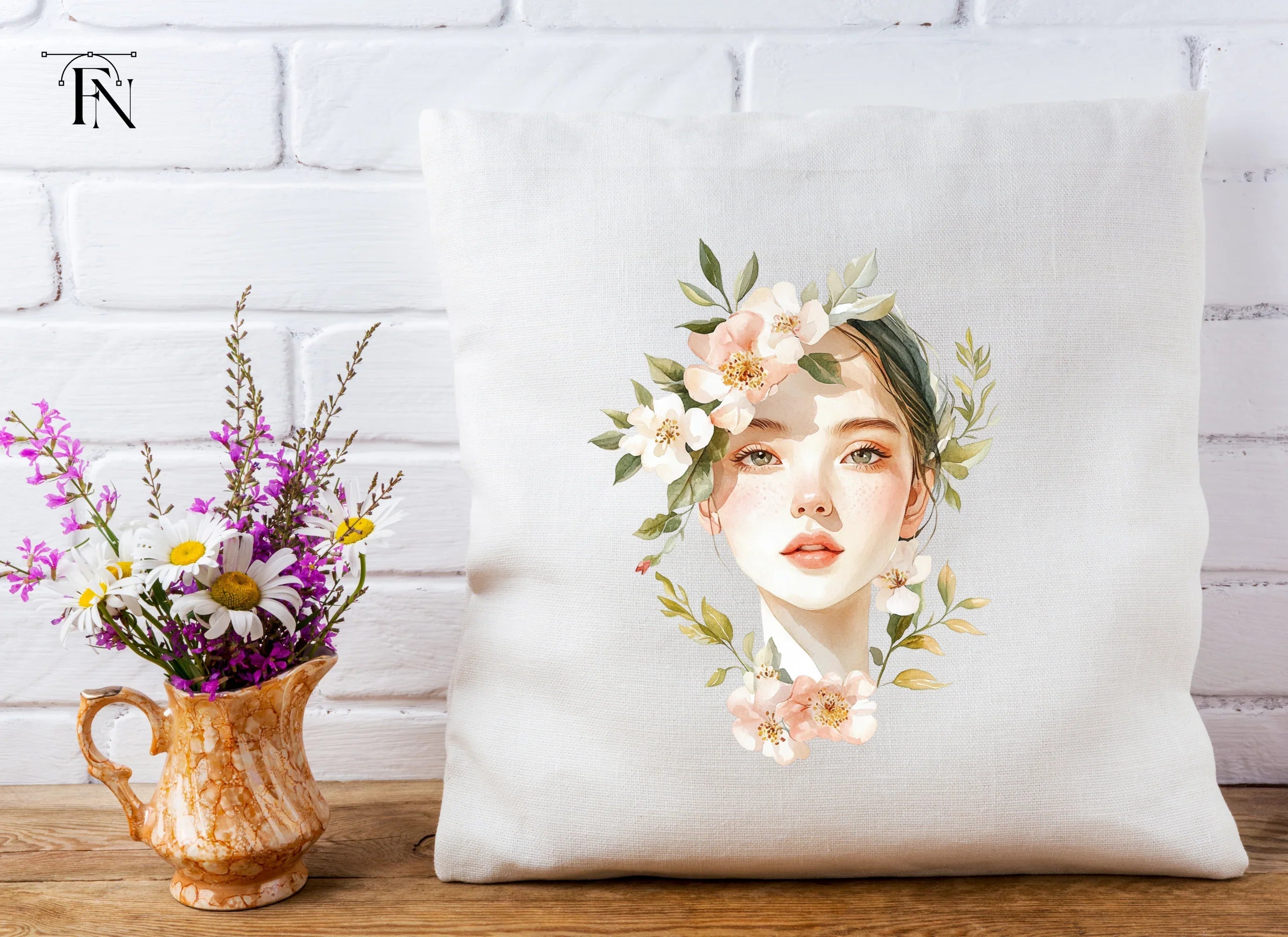 Beautiful Girl with Floral Crown Clipart Bundle