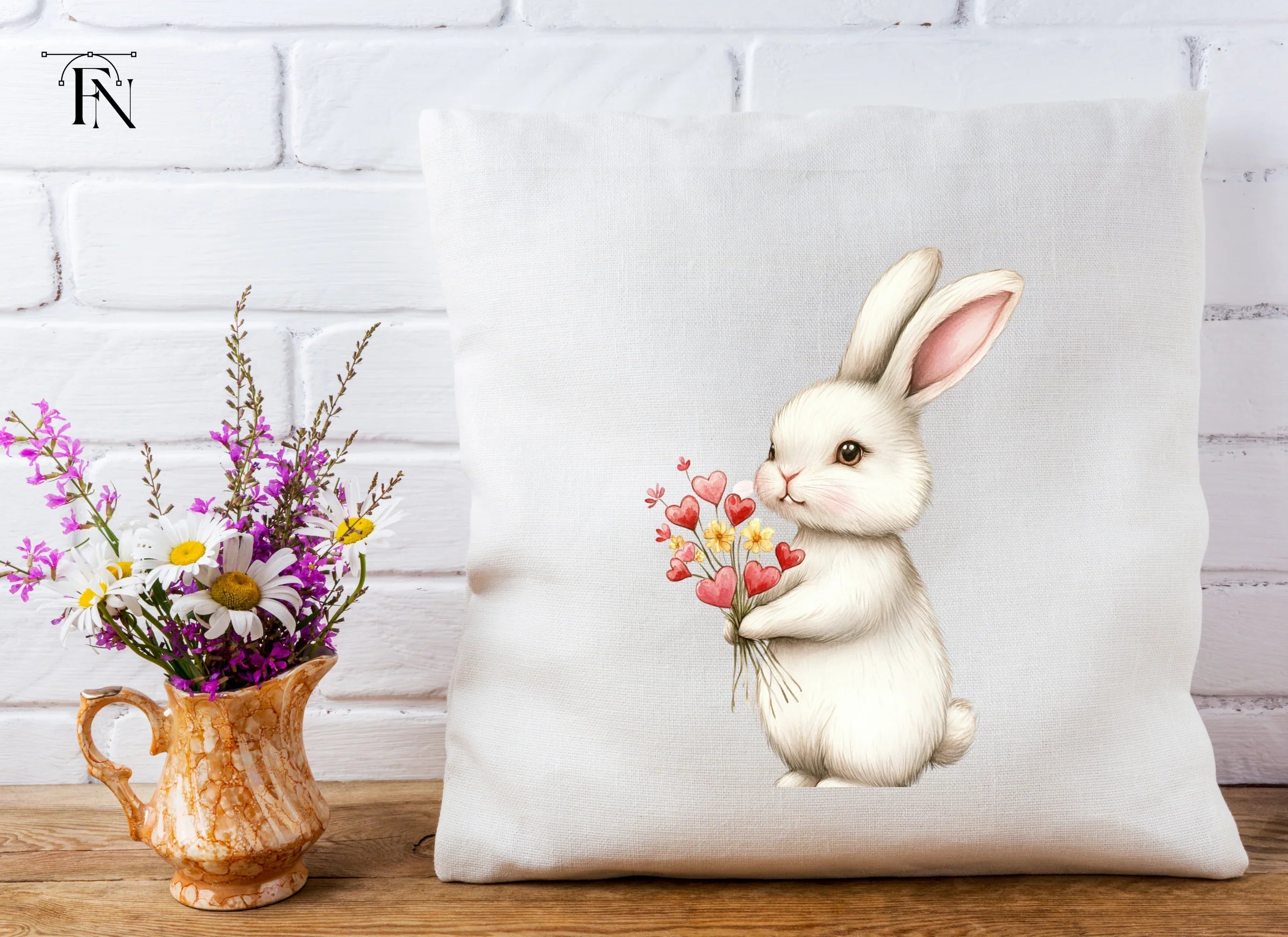 Cute Bunny with Flower Bouquets Clipart Bundle