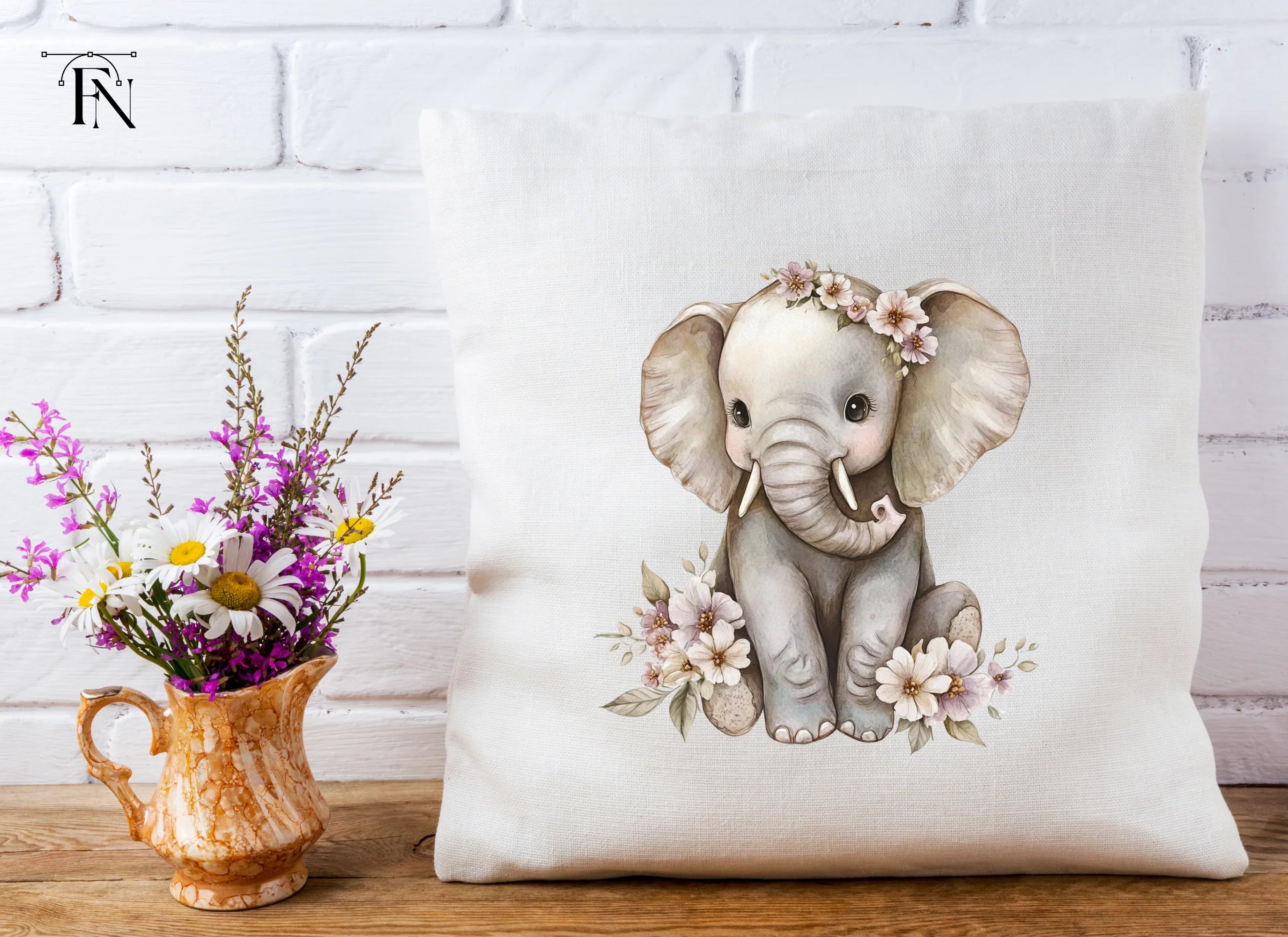 Cute Floral Elephant Clipart Bundle