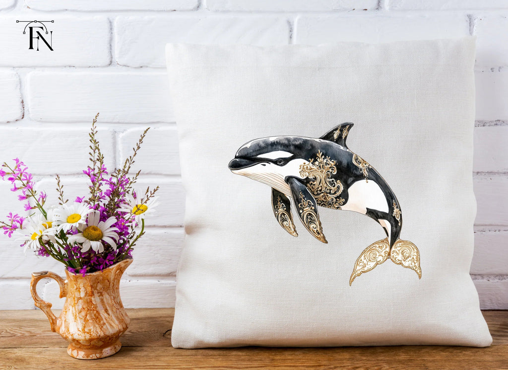 Ornate Gold and Black Orca Whale Clipart Bundle