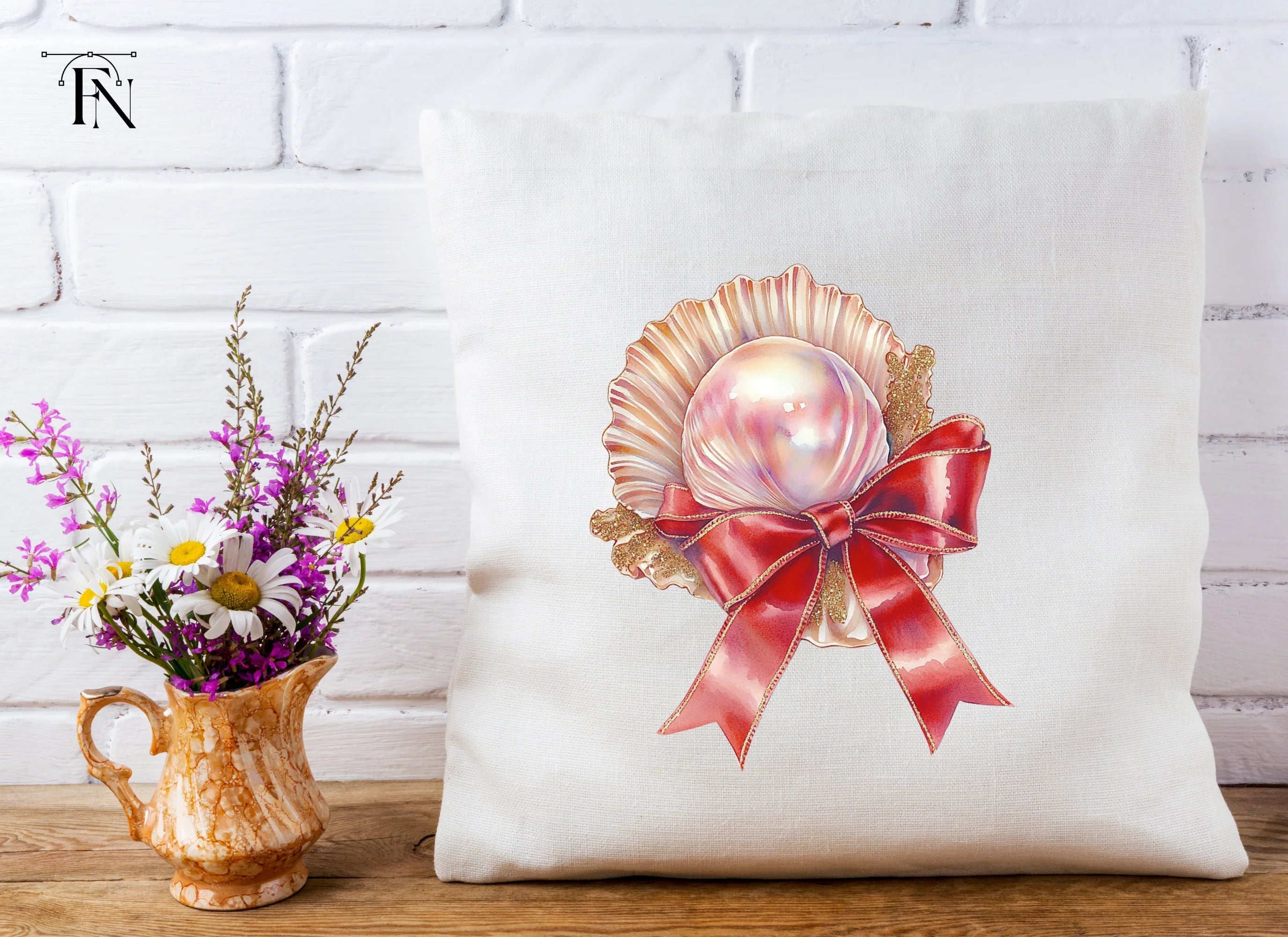 Elegant Seashells with Red Bows Clipart Bundle