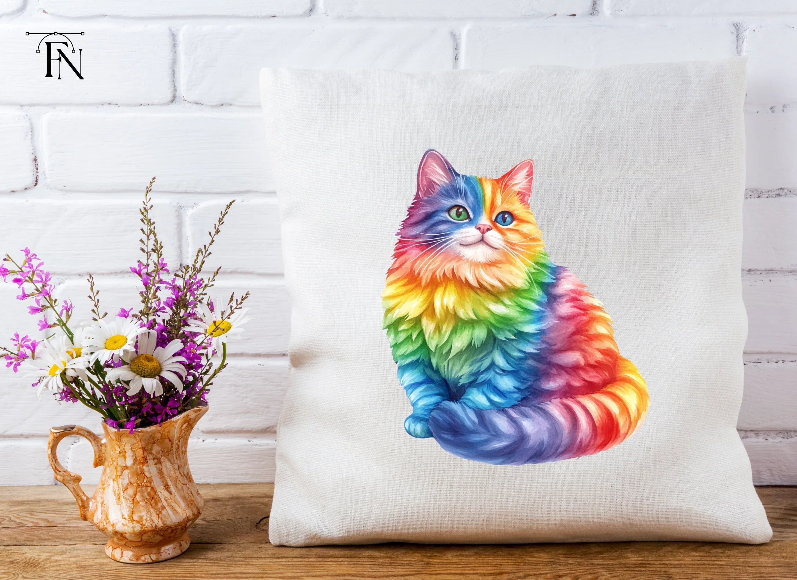 Rainbow Fluffy Cat Clipart Bundle