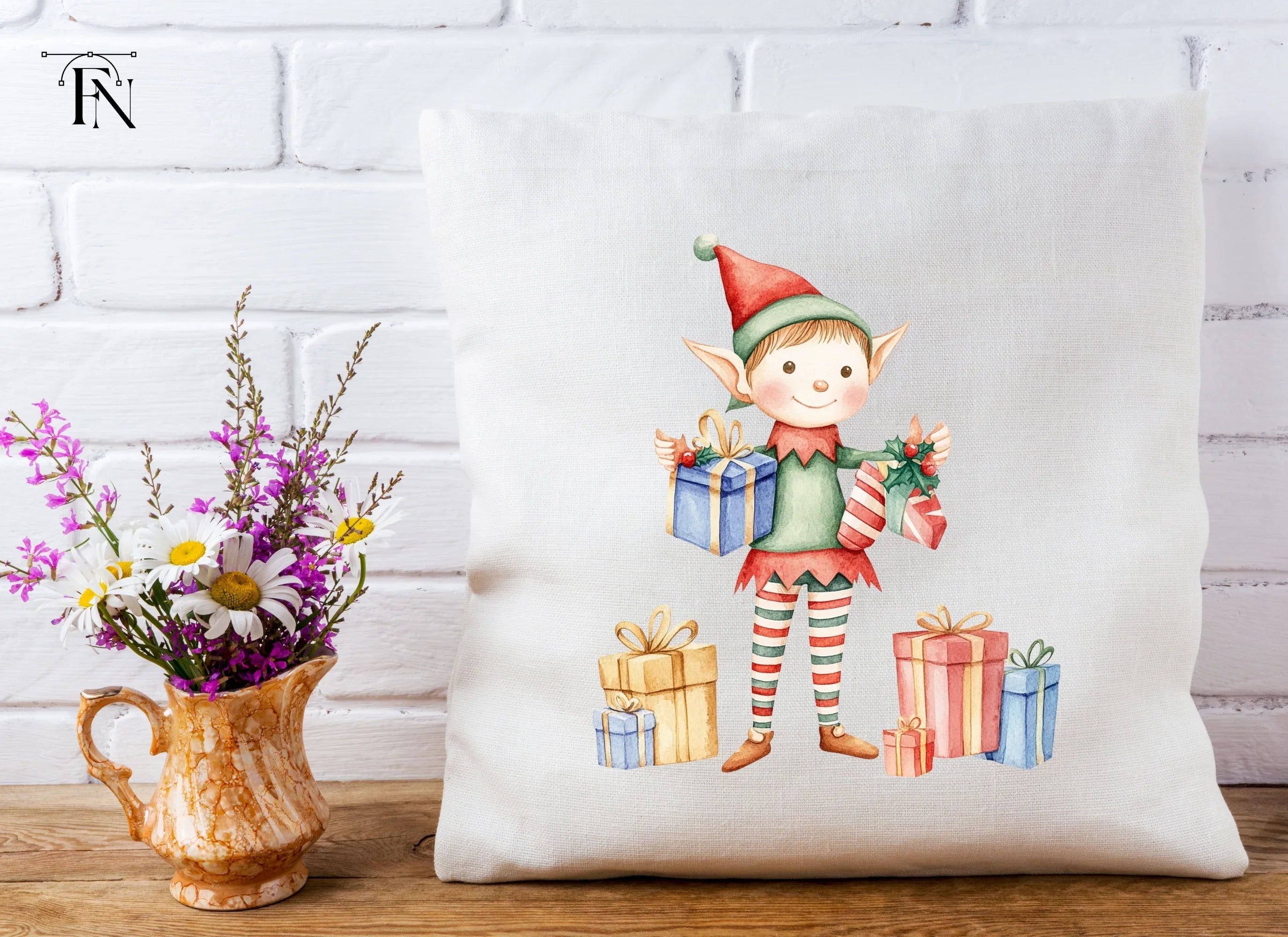 Festive Elves with Presents Clipart Bundle