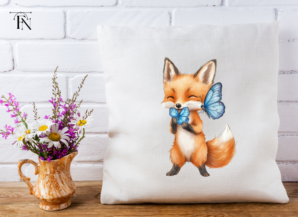 Cute Fox with Blue Butterflies Clipart Bundle