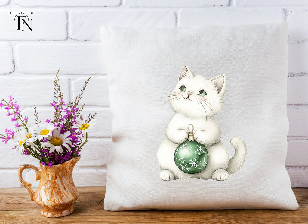 Cute White Christmas Cats Clipart Bundle