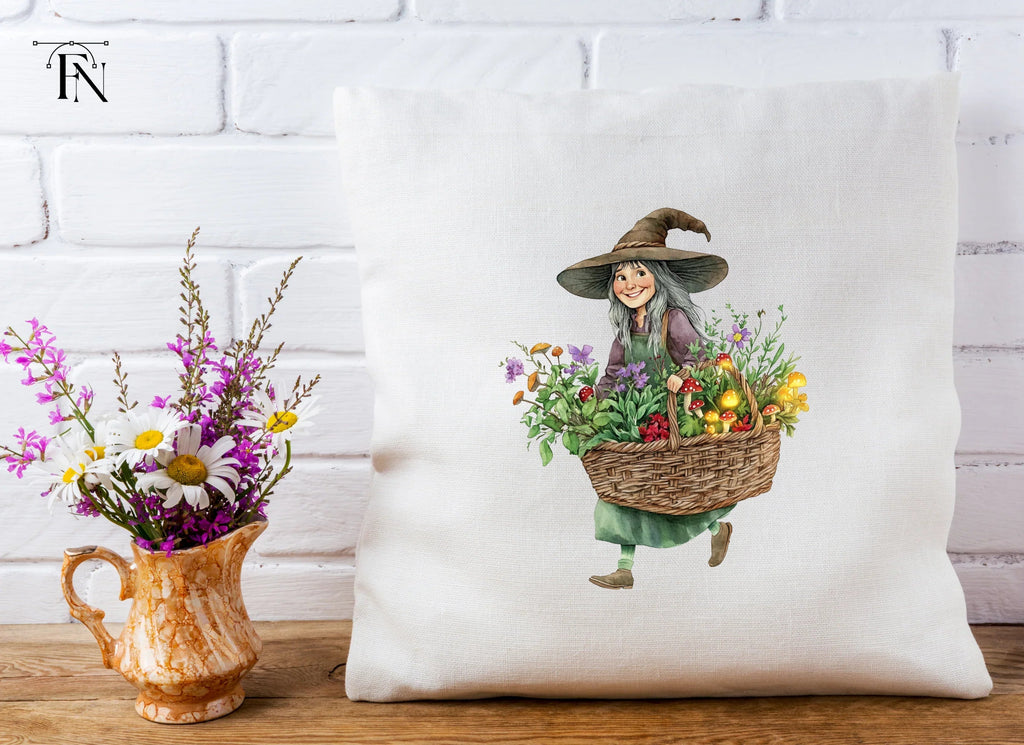 Cute Witches with Flower Baskets Clipart Bundle