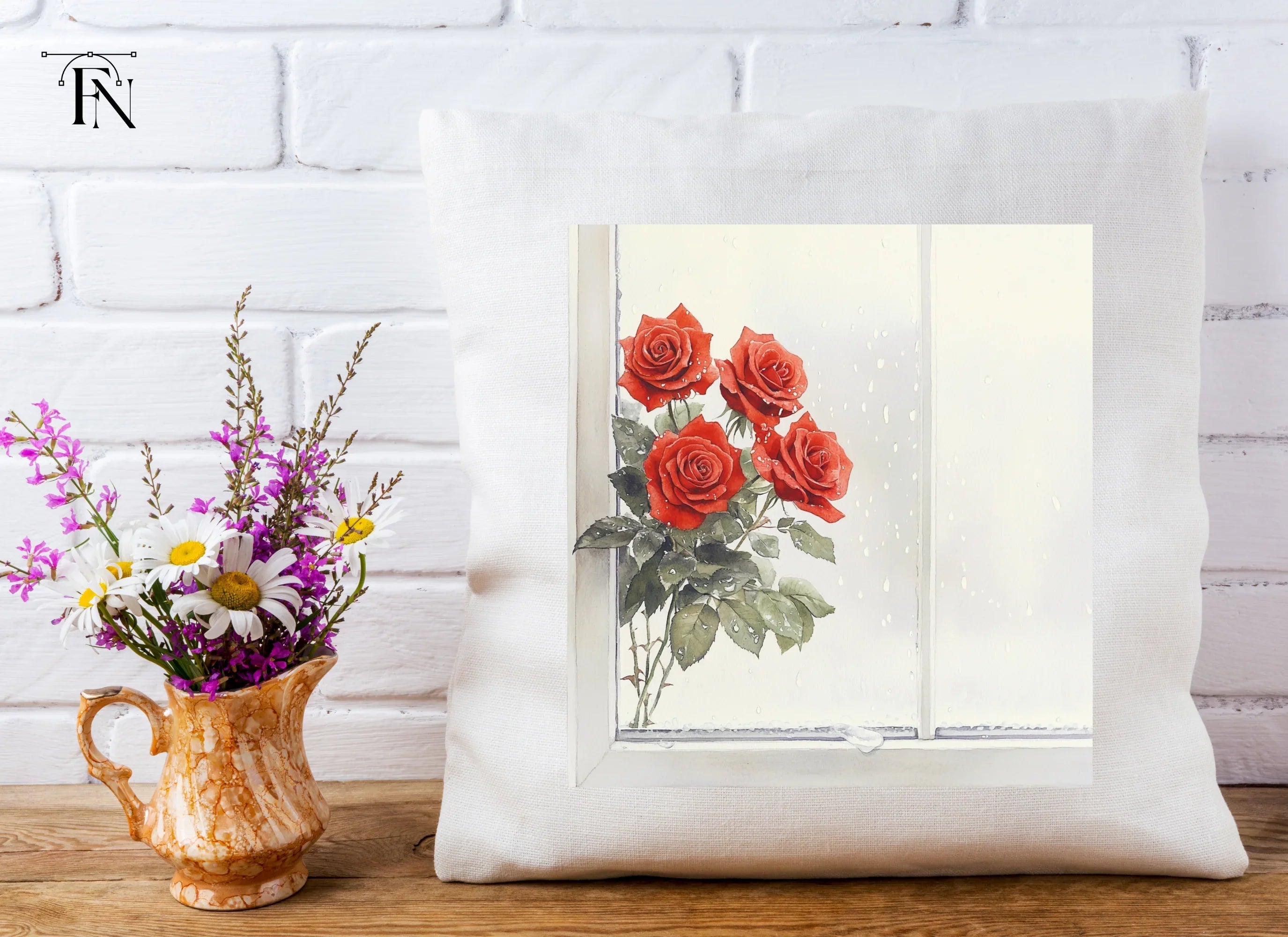 Red Roses by Rainy Window Clipart Bundle