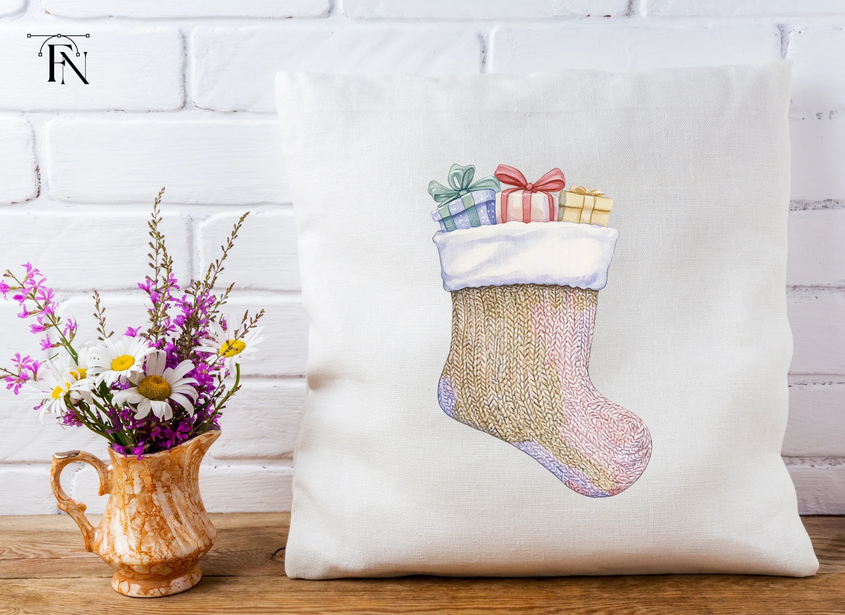 Knitted Christmas Stocking with Gifts Clipart Bundle