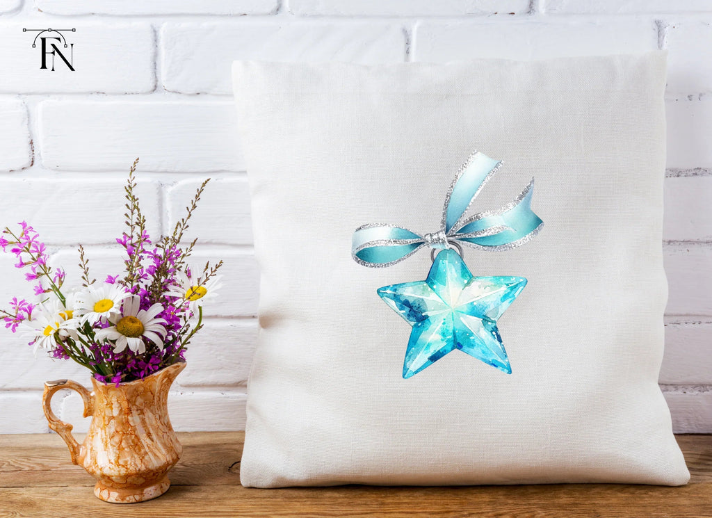 Blue Crystal Star Ribbons Clipart Bundle