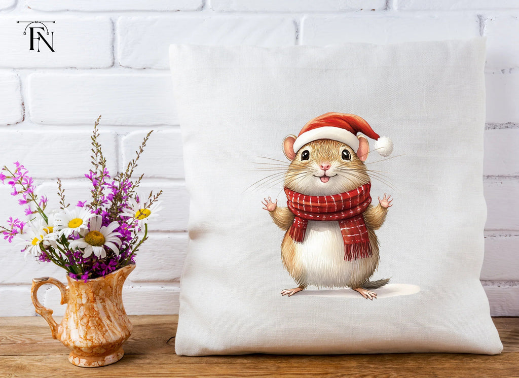 Festive Hamster in Santa Hat and Scarf Clipart Bundle