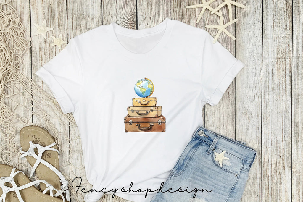 Vintage Travel Suitcase Globe Clipart Bundle