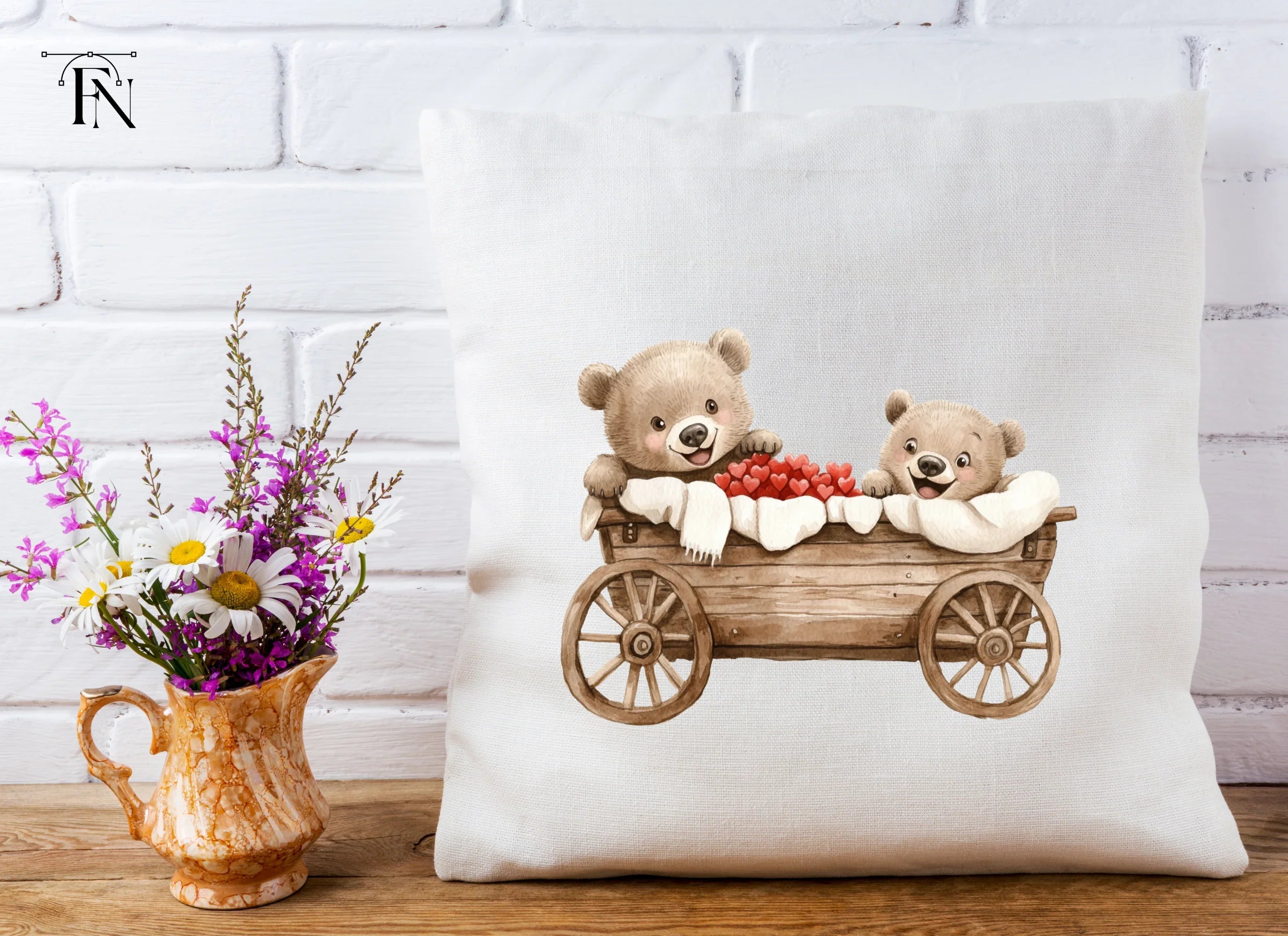 Teddy Bears in Wooden Wagon Clipart Bundle