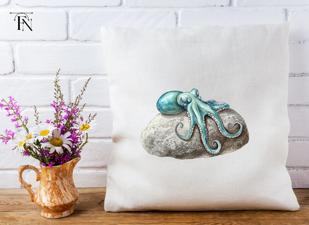 Blue Octopus on Rock Clipart Bundle