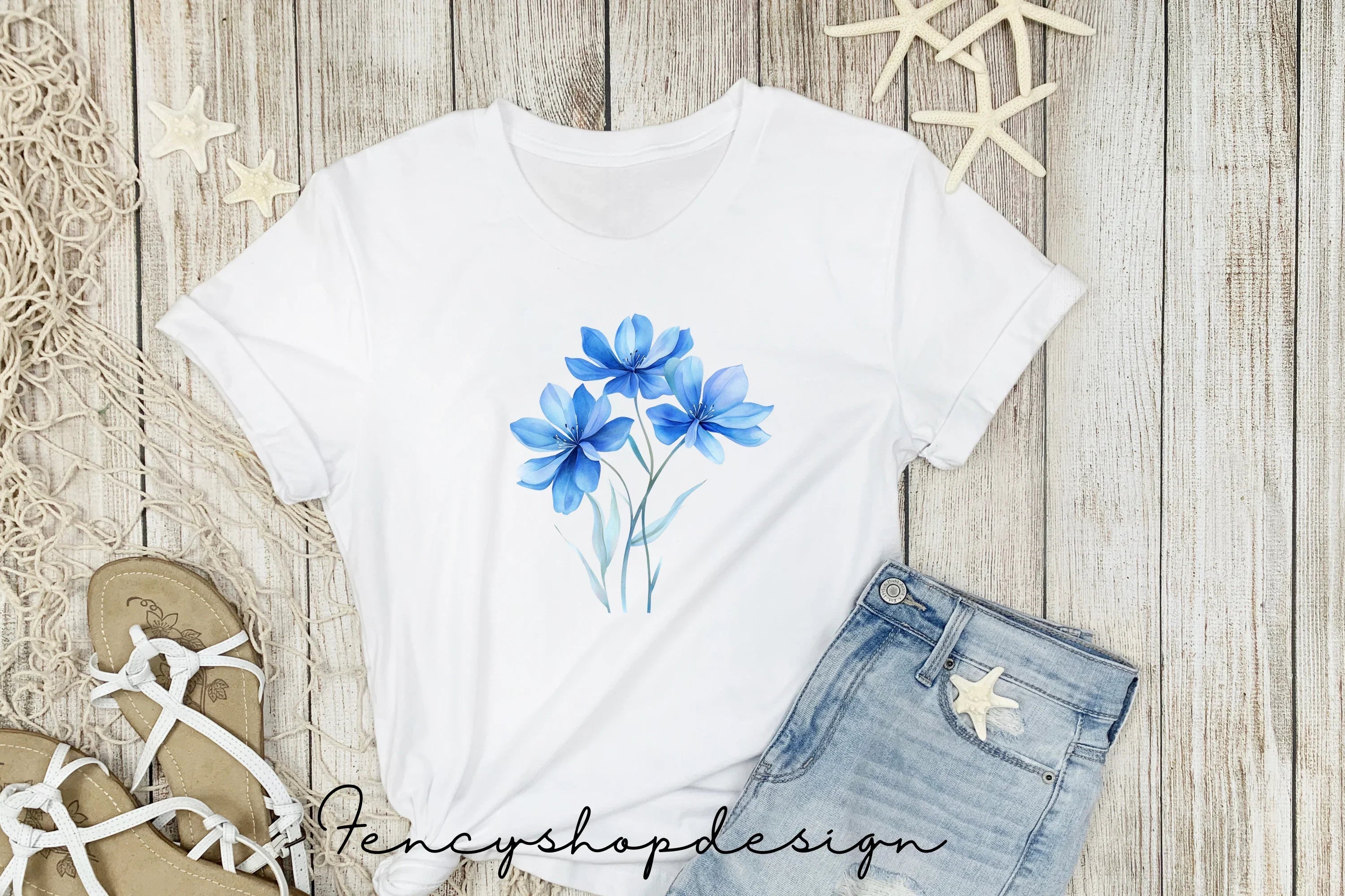 Blue Floral Clipart Bundle