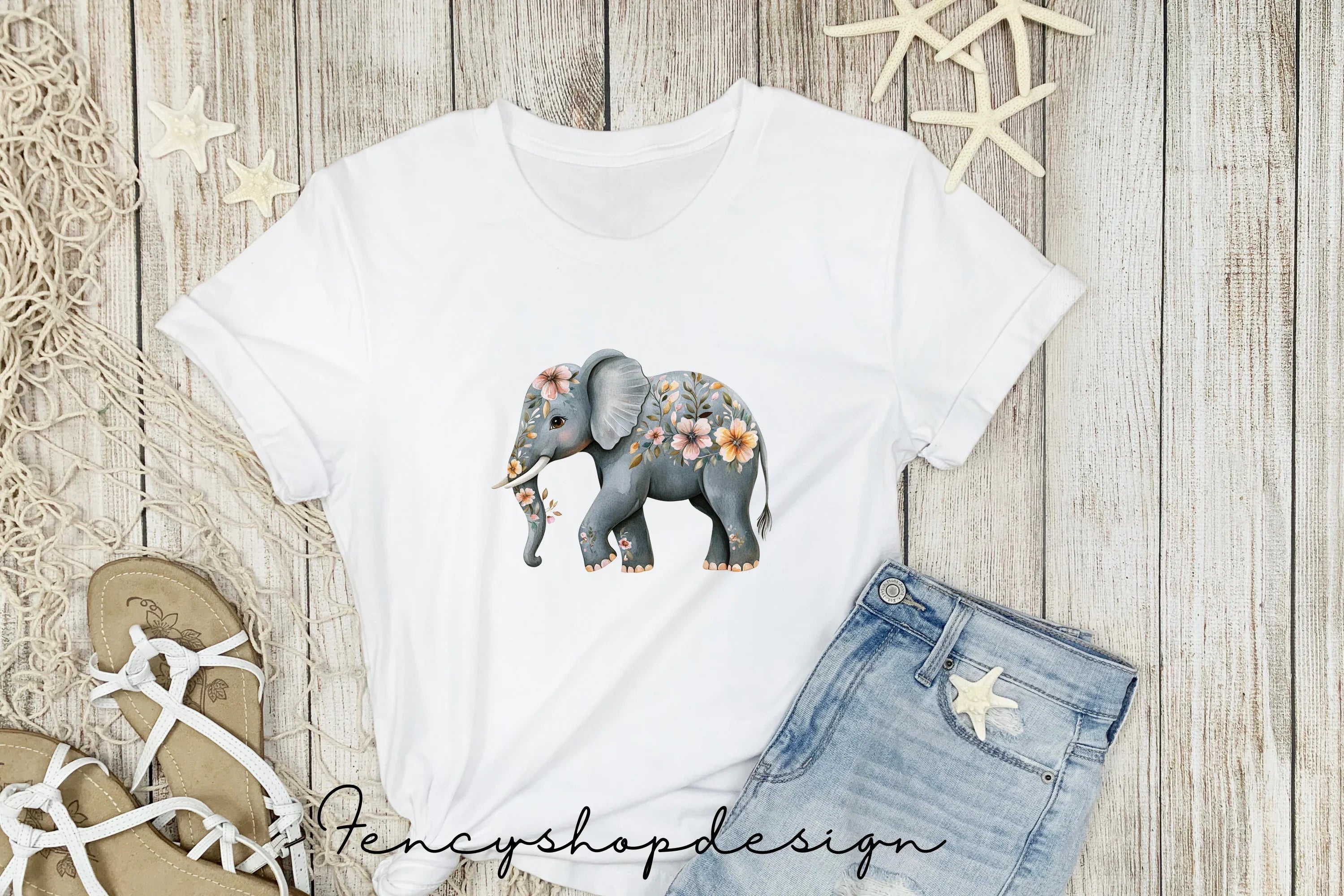 Floral Baby Elephant Clipart Bundle